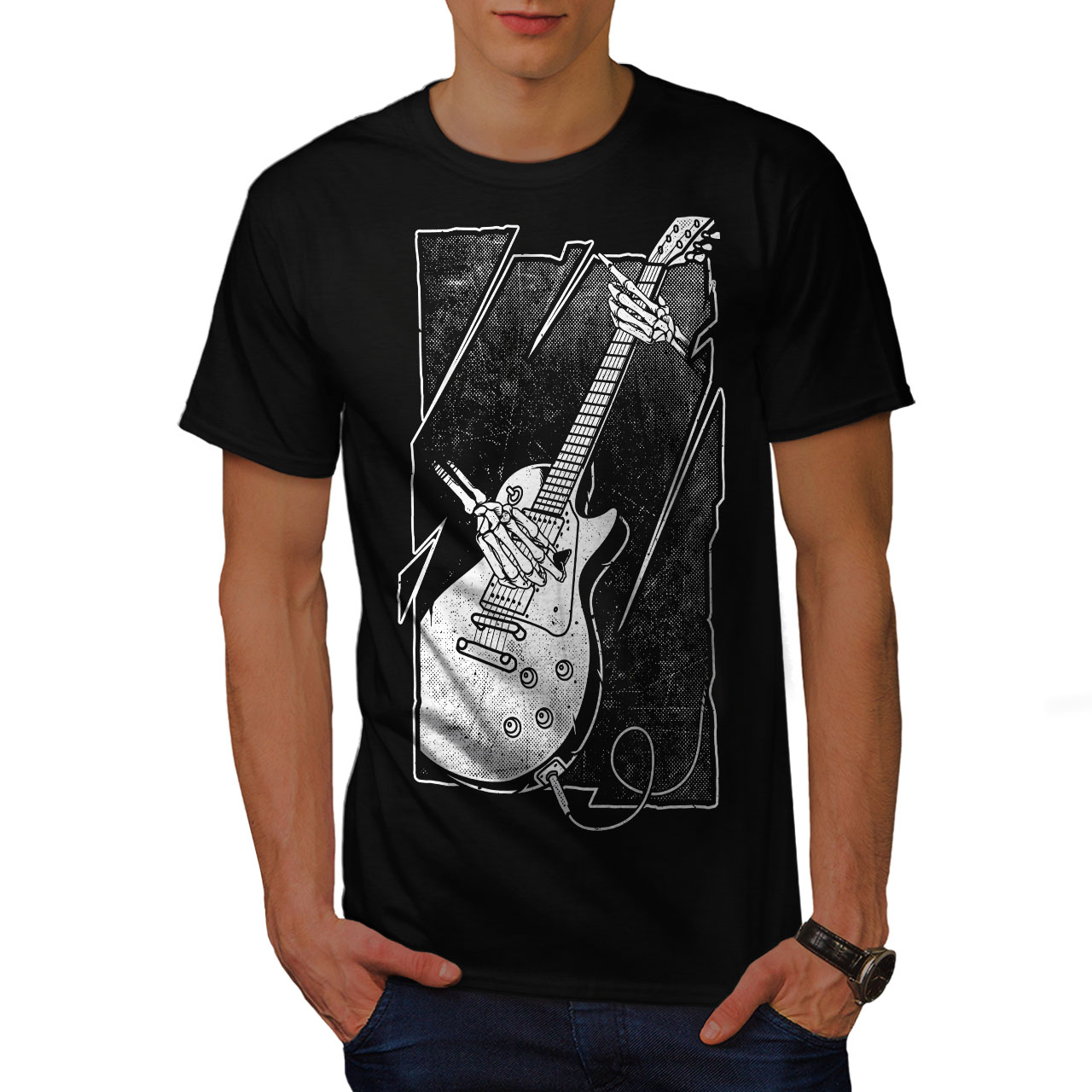 Wellcoda Skull Music Bass Guitar Mens T-shirt, Graphic Design Printed ...