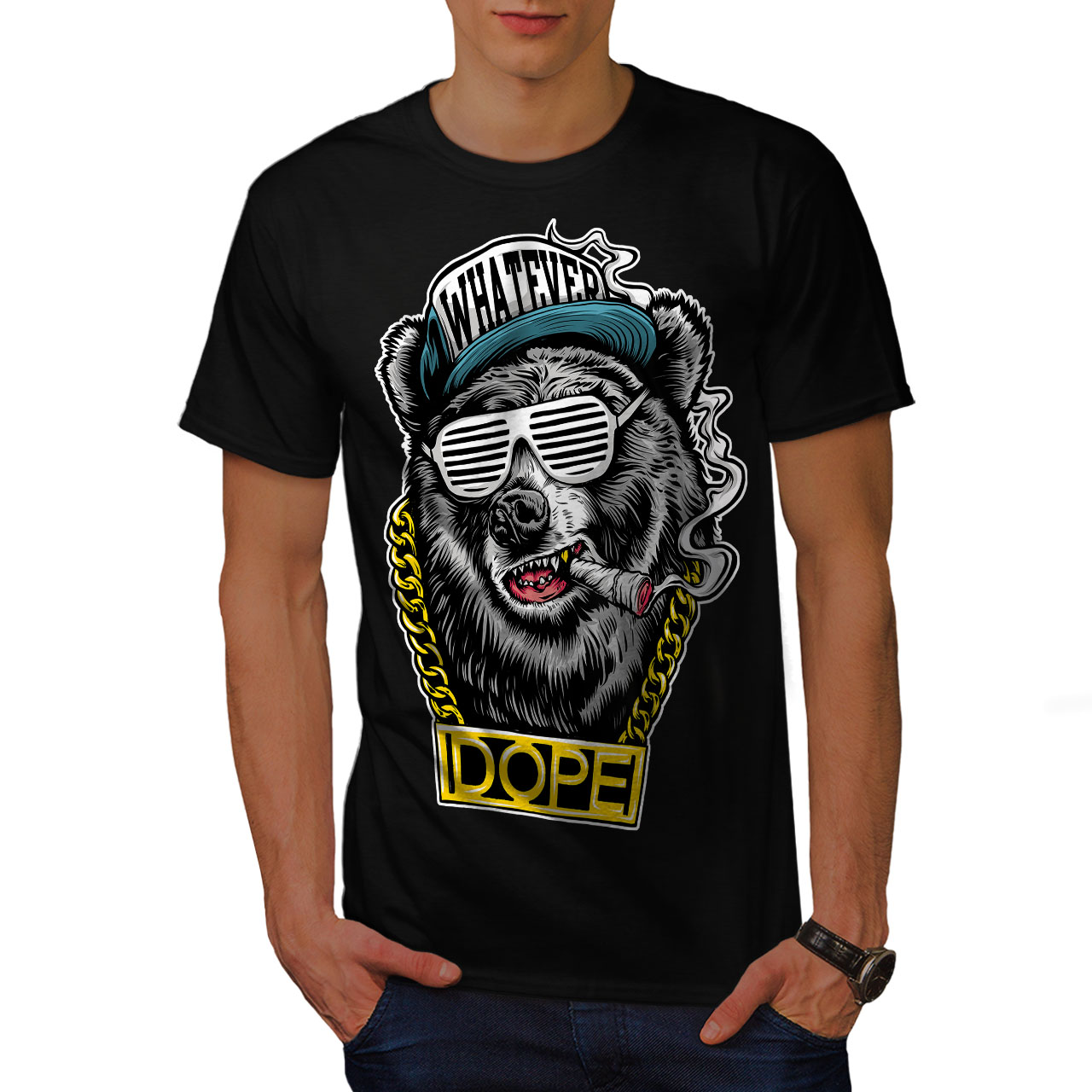 Wellcoda Chain Swag Bear Fashion Mens Tshirt, Graphic Design Printed