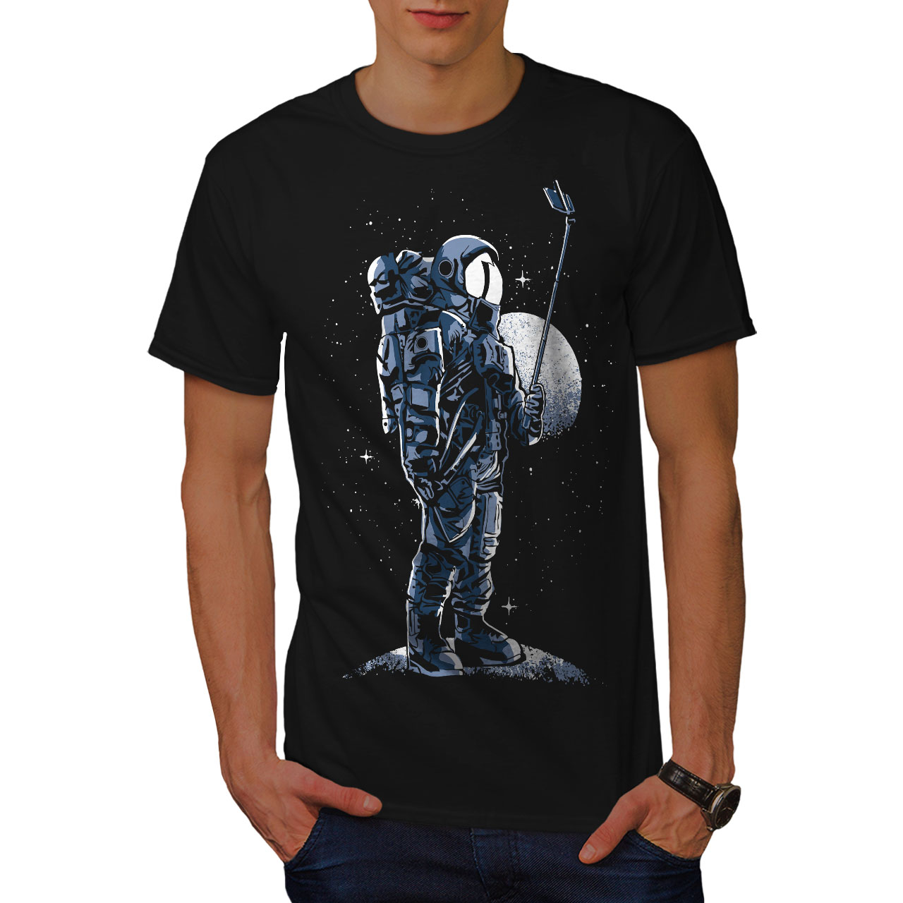 Wellcoda Being Selfie Mens Tank Top Space Earth Fit Lifestyle Sports Shirt