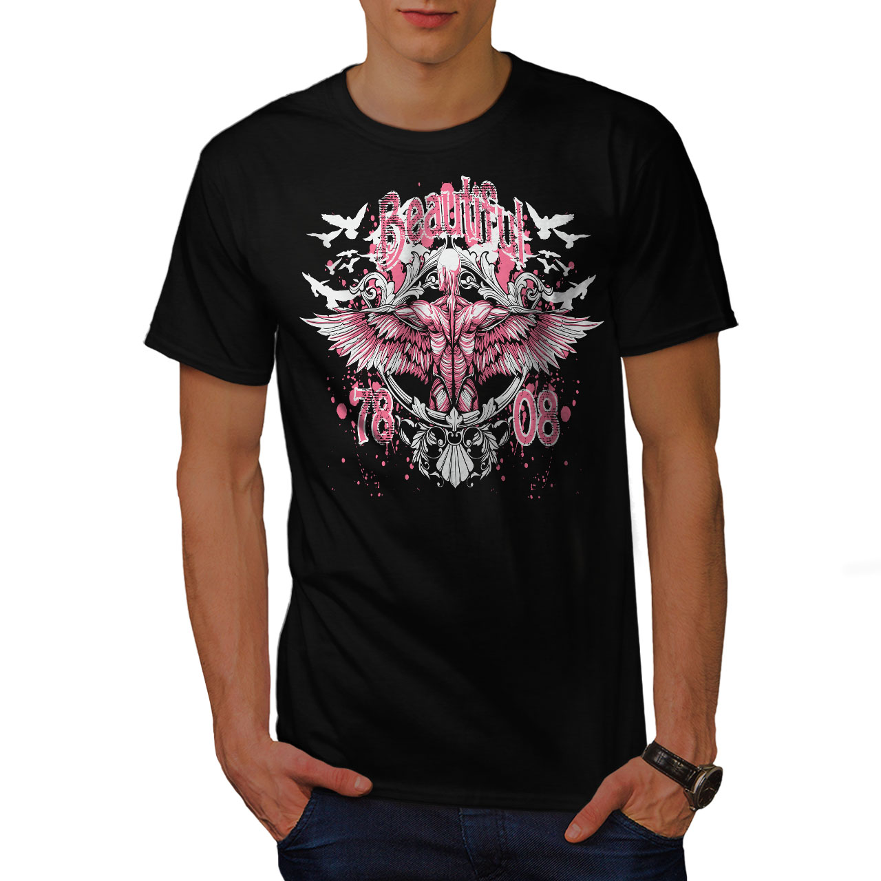 Wellcoda Beautiful Angel Hell Mens T-shirt, Fairy Graphic Design Printed Tee