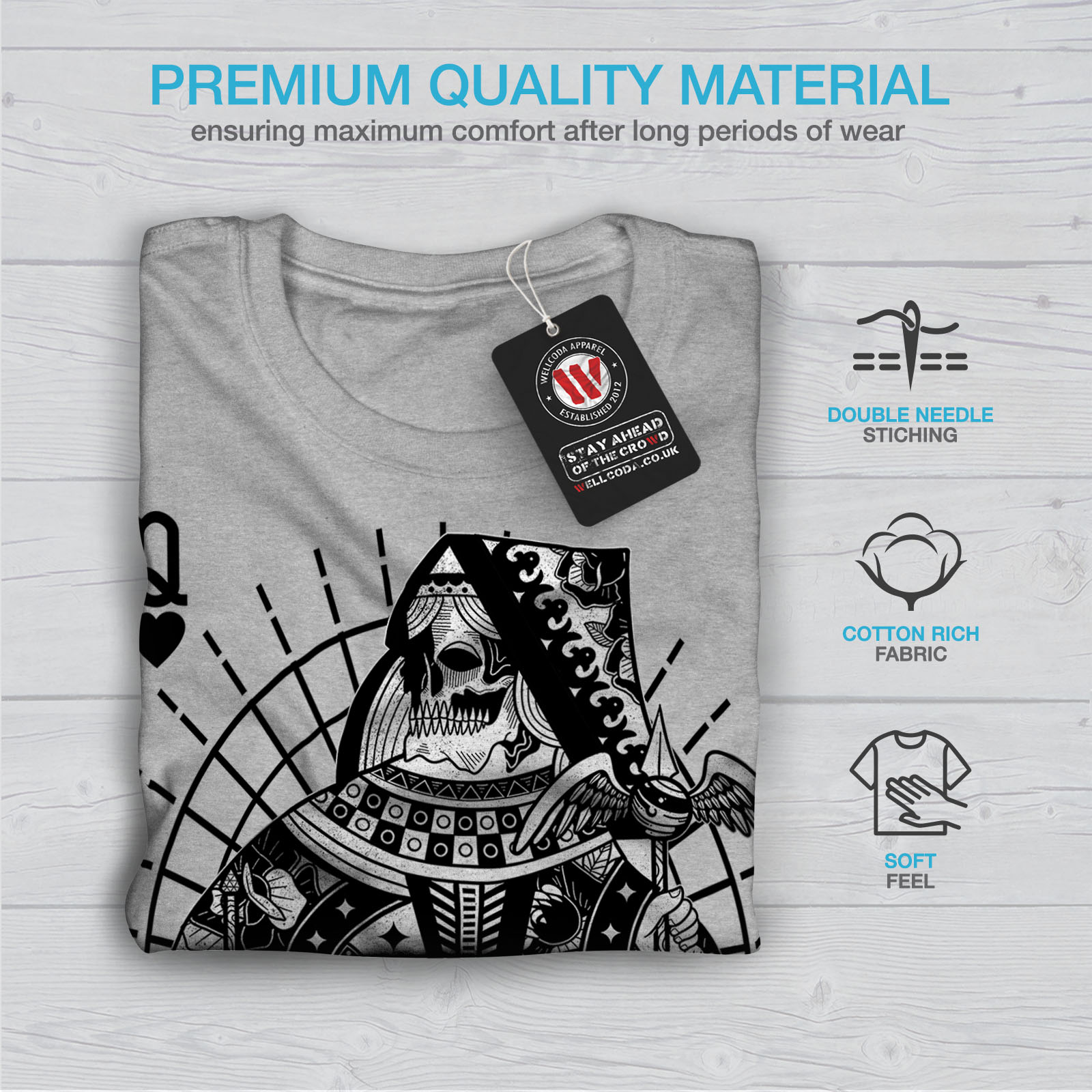 Graphic Design Printed Tee Wellcoda Poker Queen Skull Mens T-shirt
