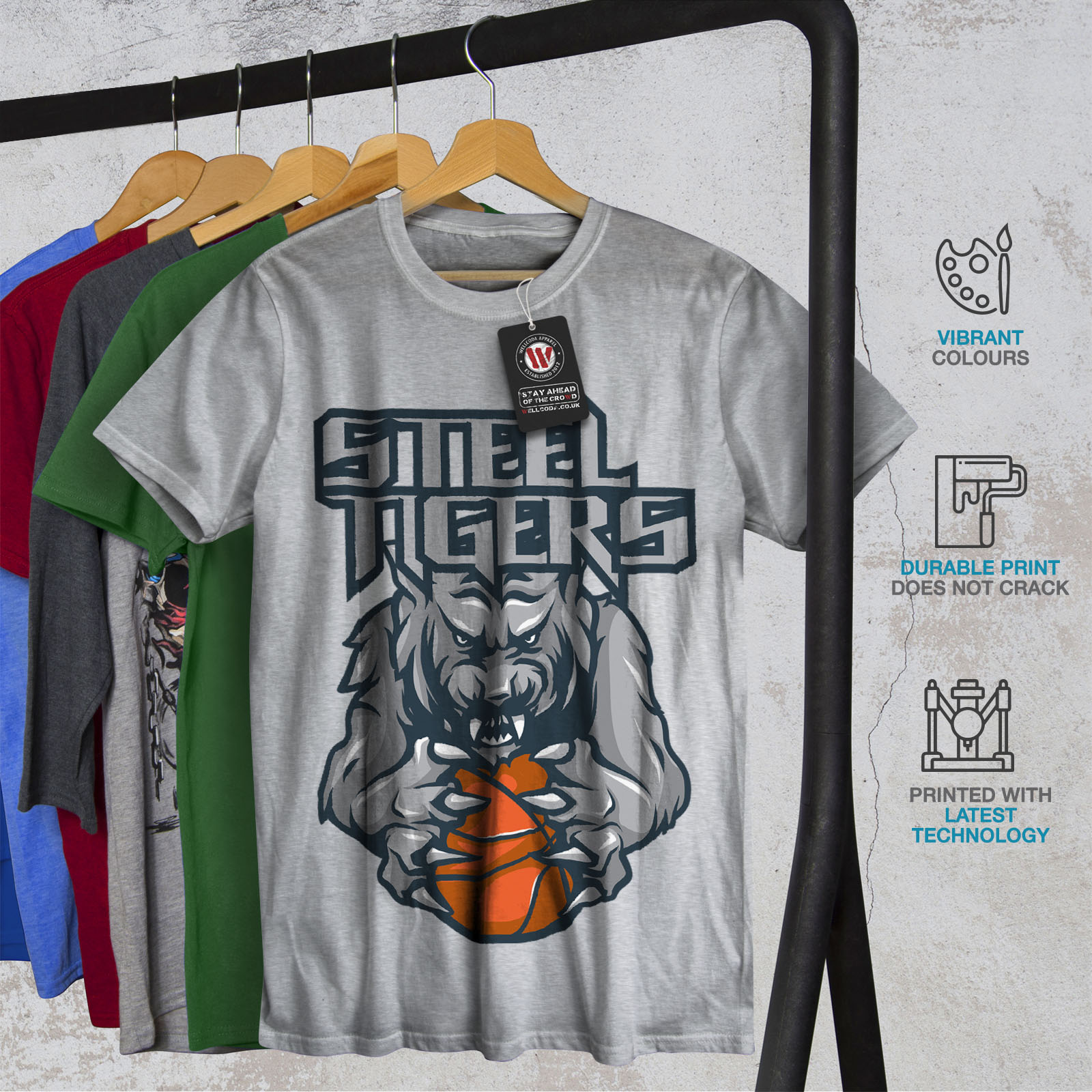 Details about   Wellcoda Tiger Basketball Mens T-shirt Basketball Graphic Design Printed Tee