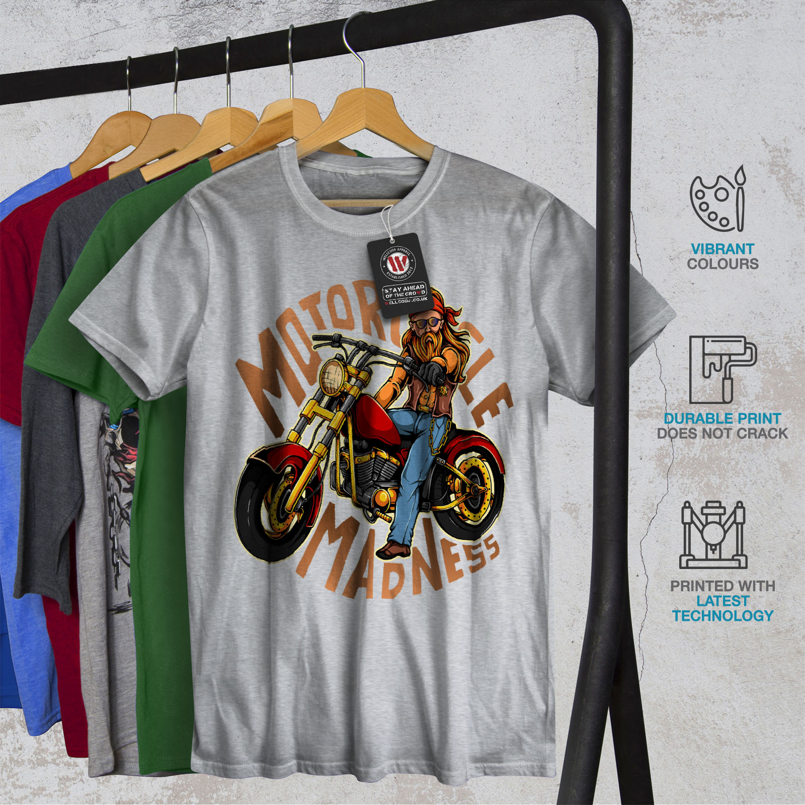 Wellcoda Motorcycle Madness Mens T-shirt, Vintage Graphic Design ...