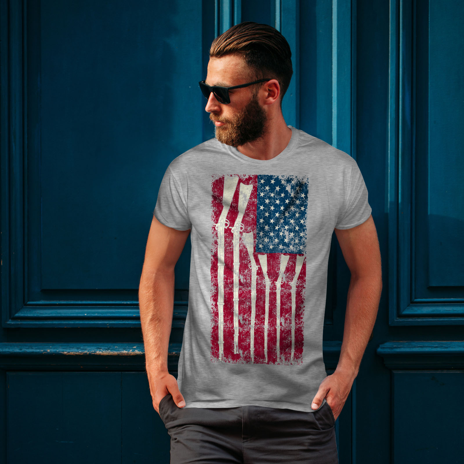 Wellcoda Gun Flag America Cool Mens T-shirt, America Graphic Design ...