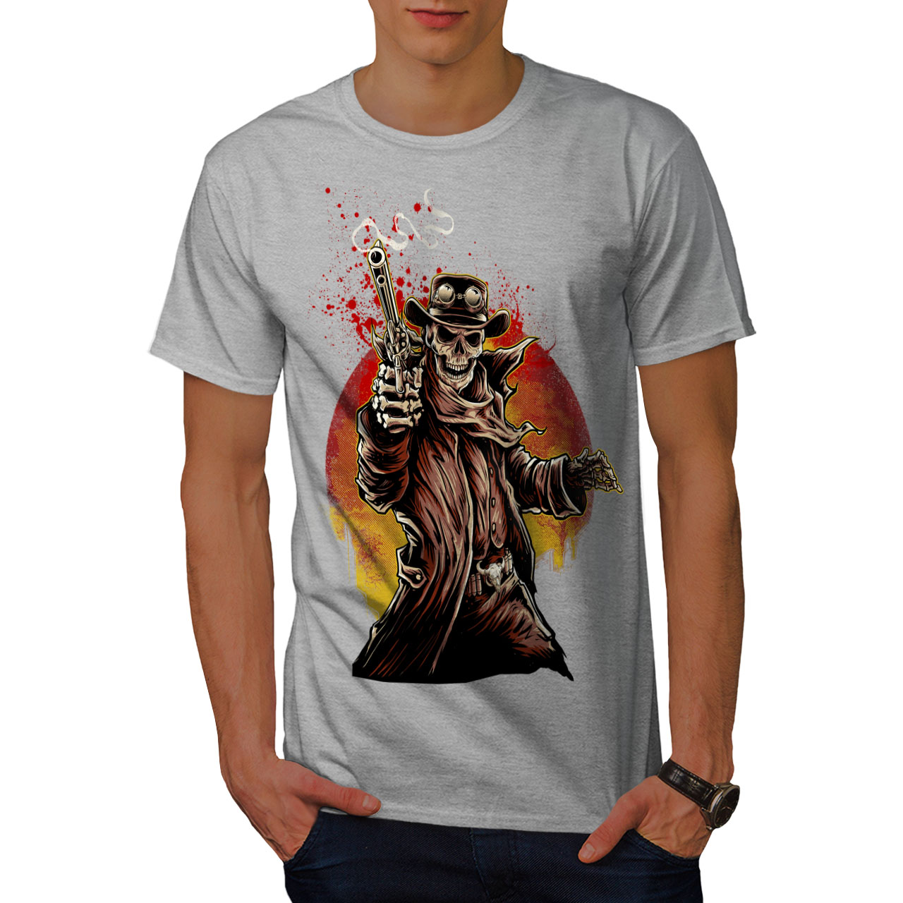 Wellcoda Western Cowboy Cool Skull Mens T-shirt, Gun ...