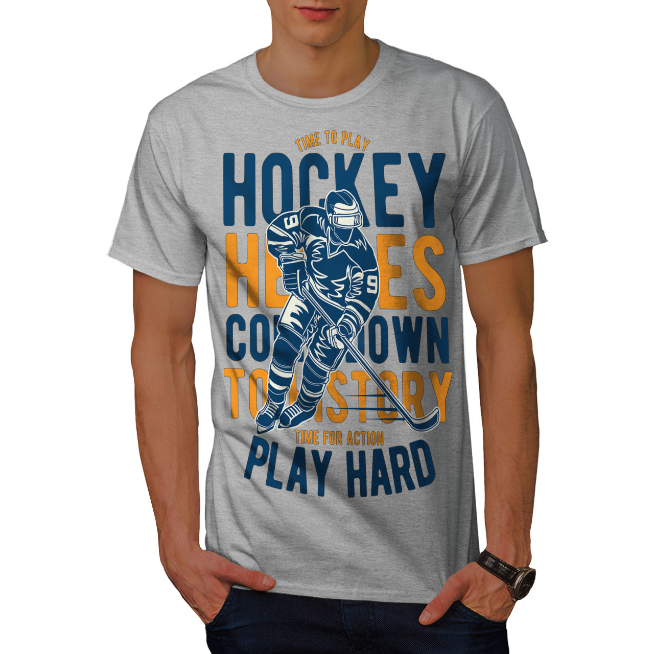 Wellcoda Hockey Heroes Play Sport Mens T-shirt, Graphic Design Printed ...