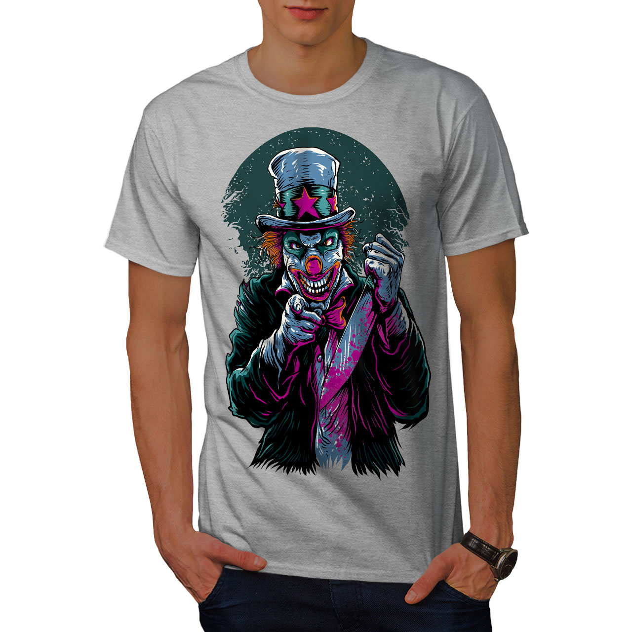 Wellcoda Clow Evil Scary Horror Mens T-shirt, Graphic Design Printed
