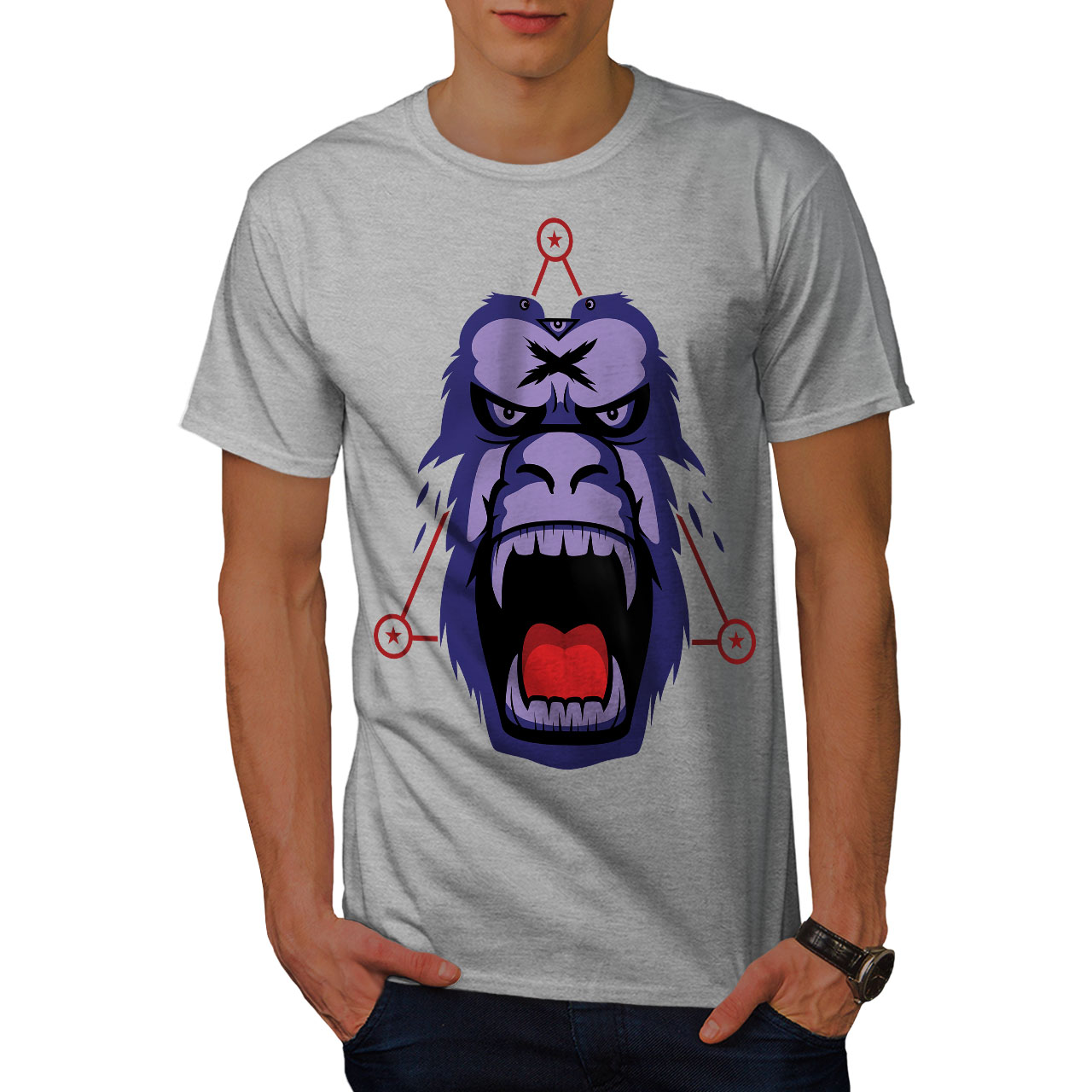 Wellcoda Monkey Gun Beast Mens T-shirt Monkey Graphic Design Printed Tee