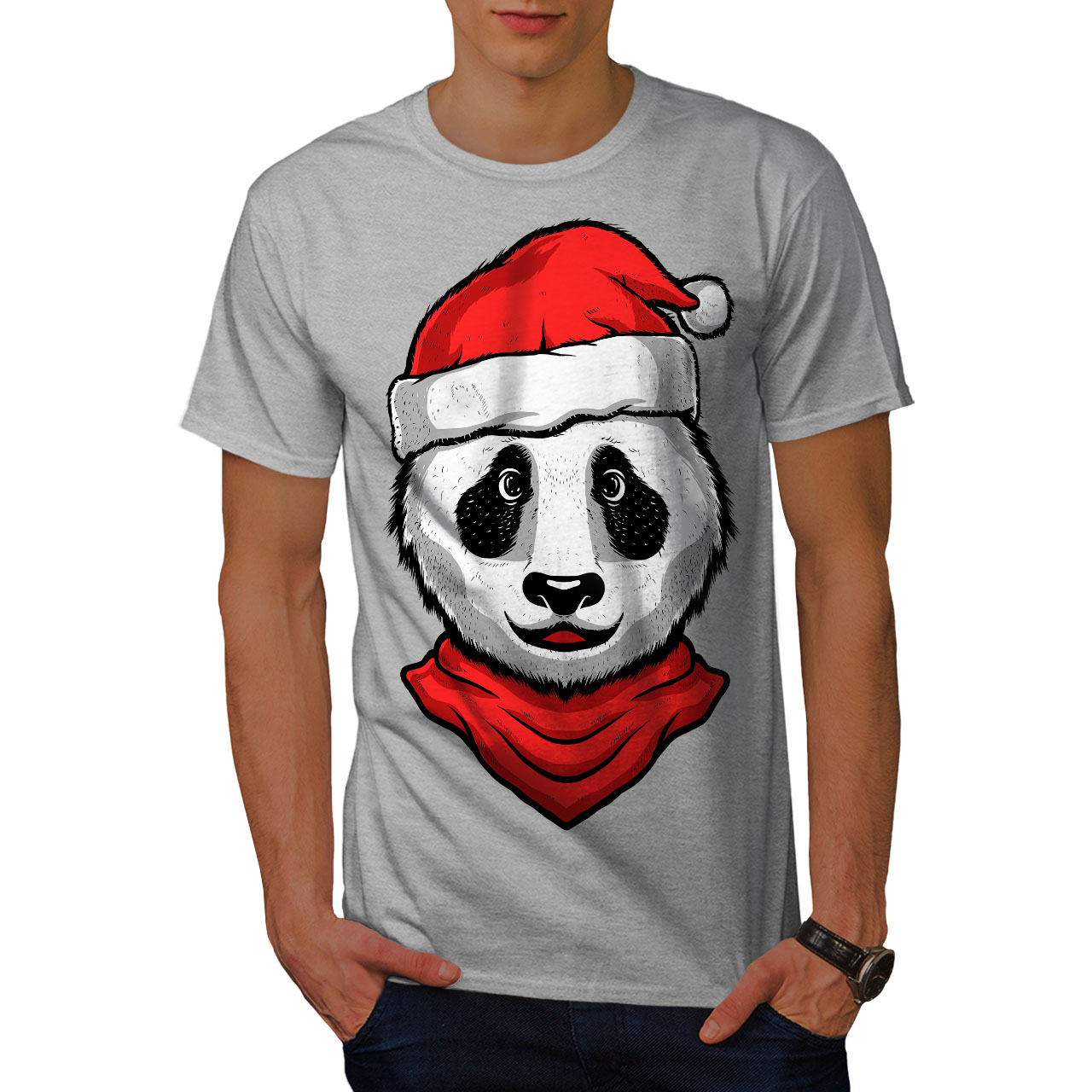 Wellcoda Christmas Panda Mens T-shirt Animal Graphic Design Printed Tee 