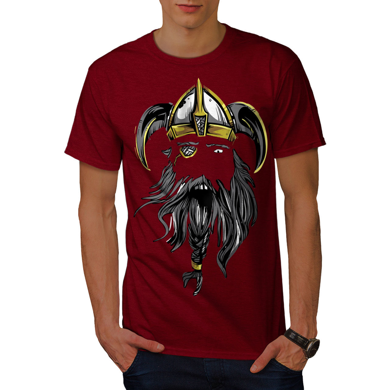 Wellcoda Viking Warrior Axe Mens T-shirt, Face Graphic Design Printed ...