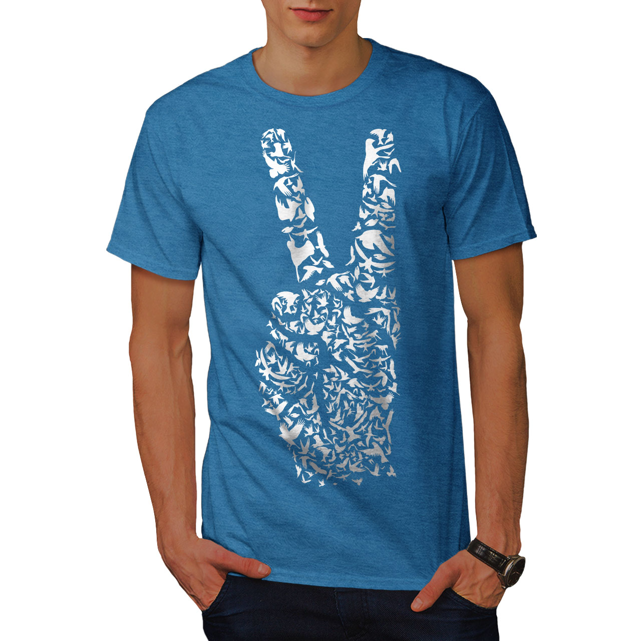 Wellcoda Peace Sign Hand Animal Mens T-shirt, 0 Graphic Design Printed