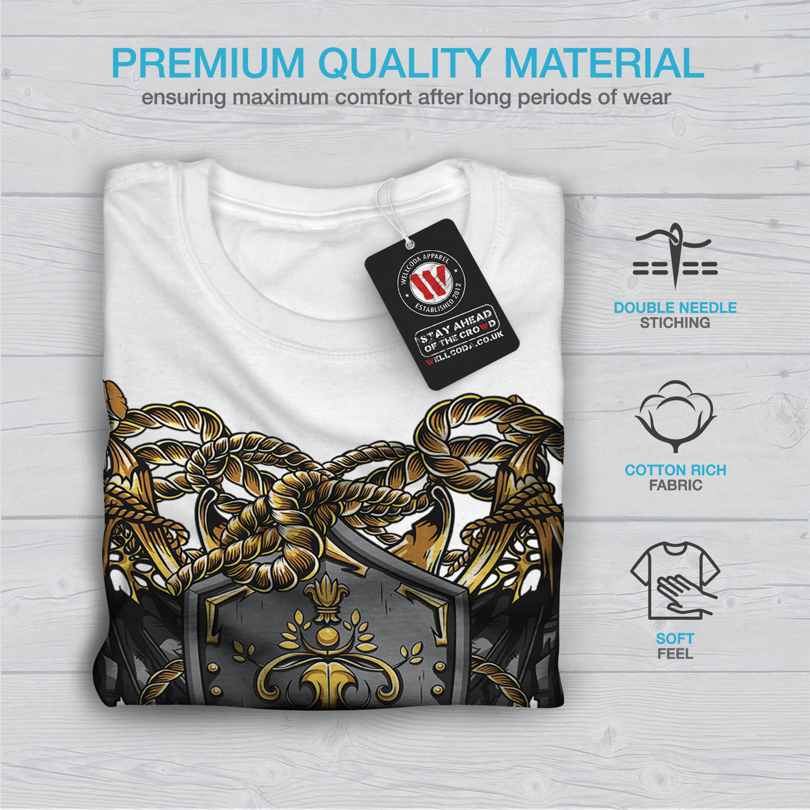 Wellcoda Shield Iron Art Fantasy Mens T-shirt Crest Graphic Design Printed Tee 