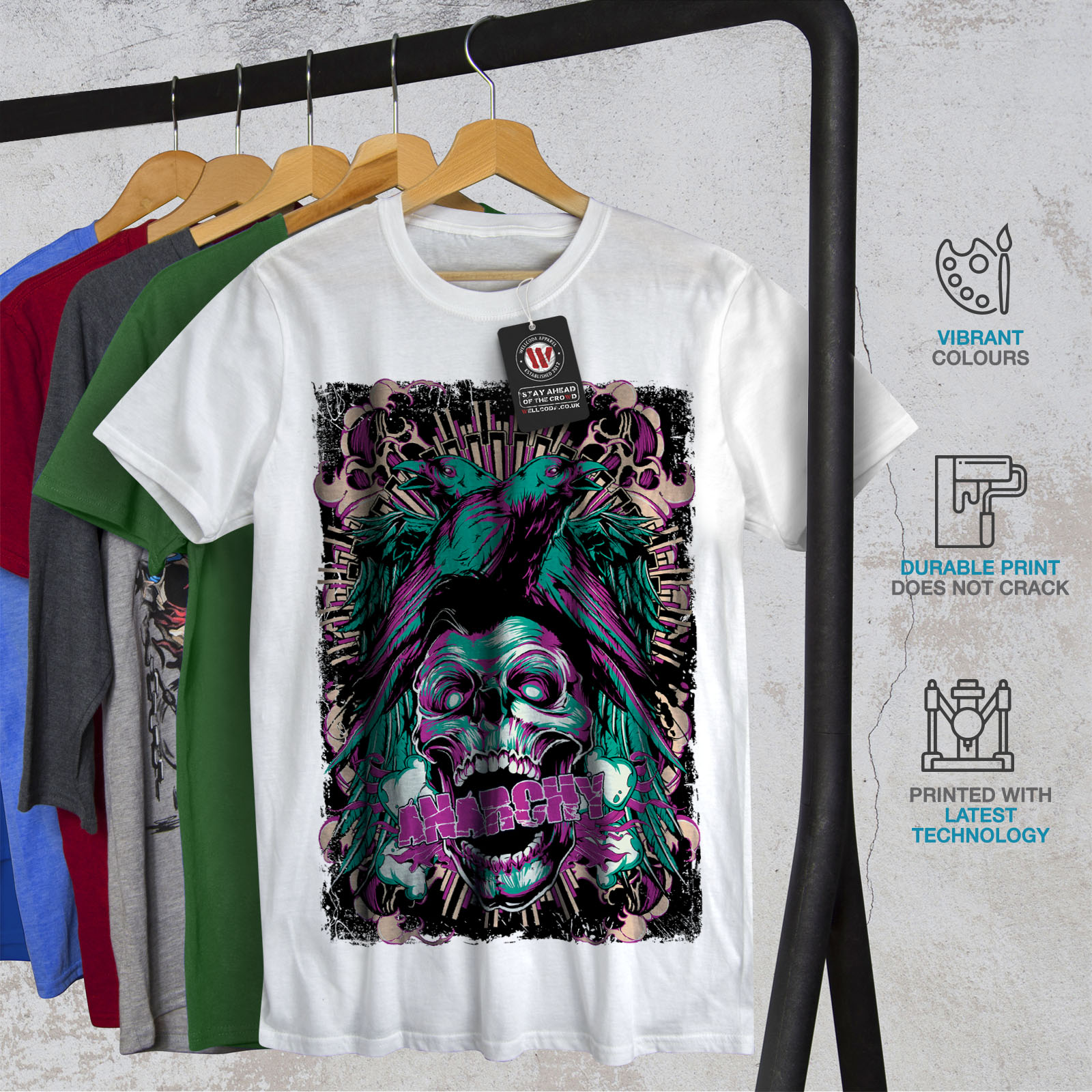 Wellcoda Revenge Crow Death Skull Mens T-shirt, Rave Graphic Design ...