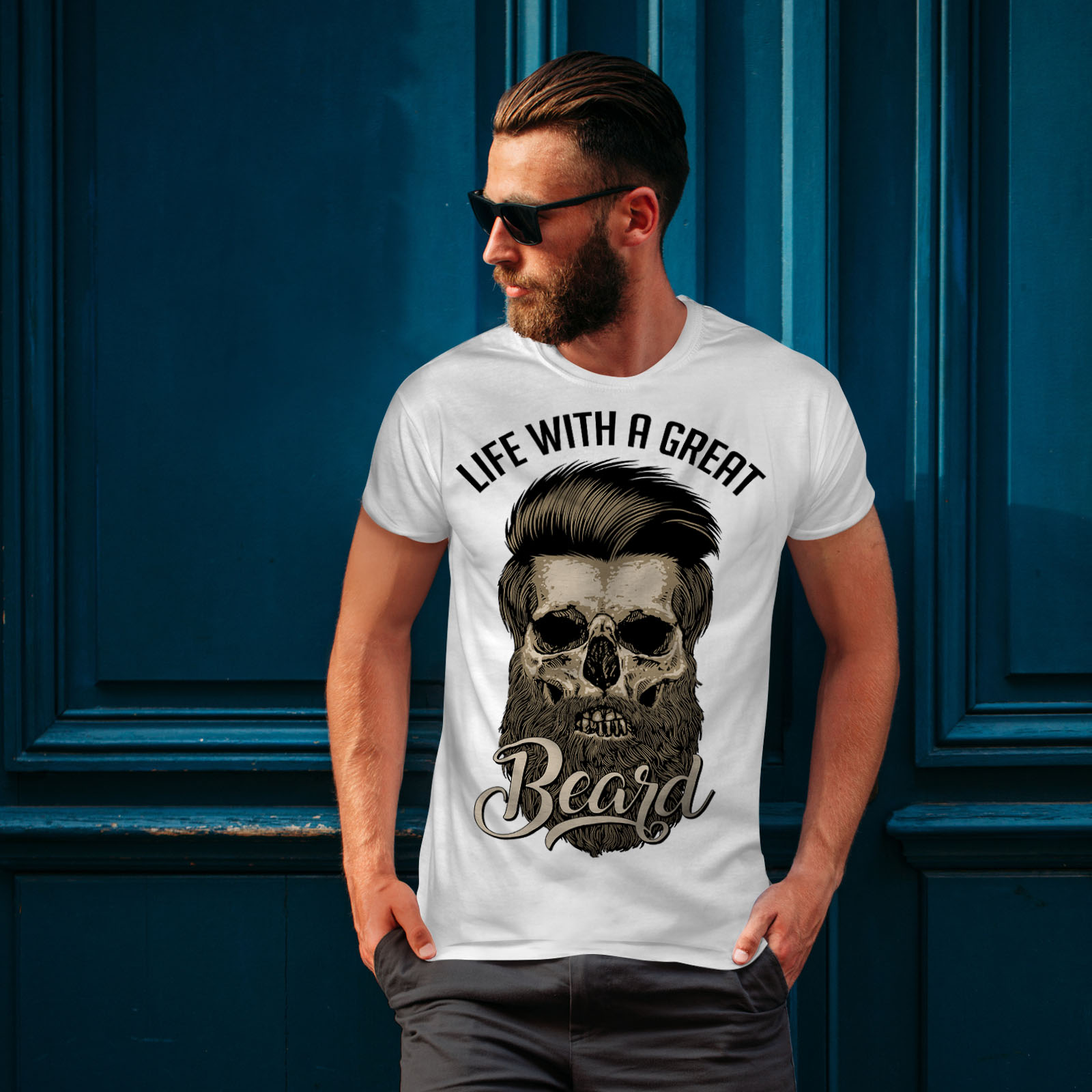 Wellcoda Smoke Beard Skull Mens T-shirt Fresh Graphic Design Printed Tee