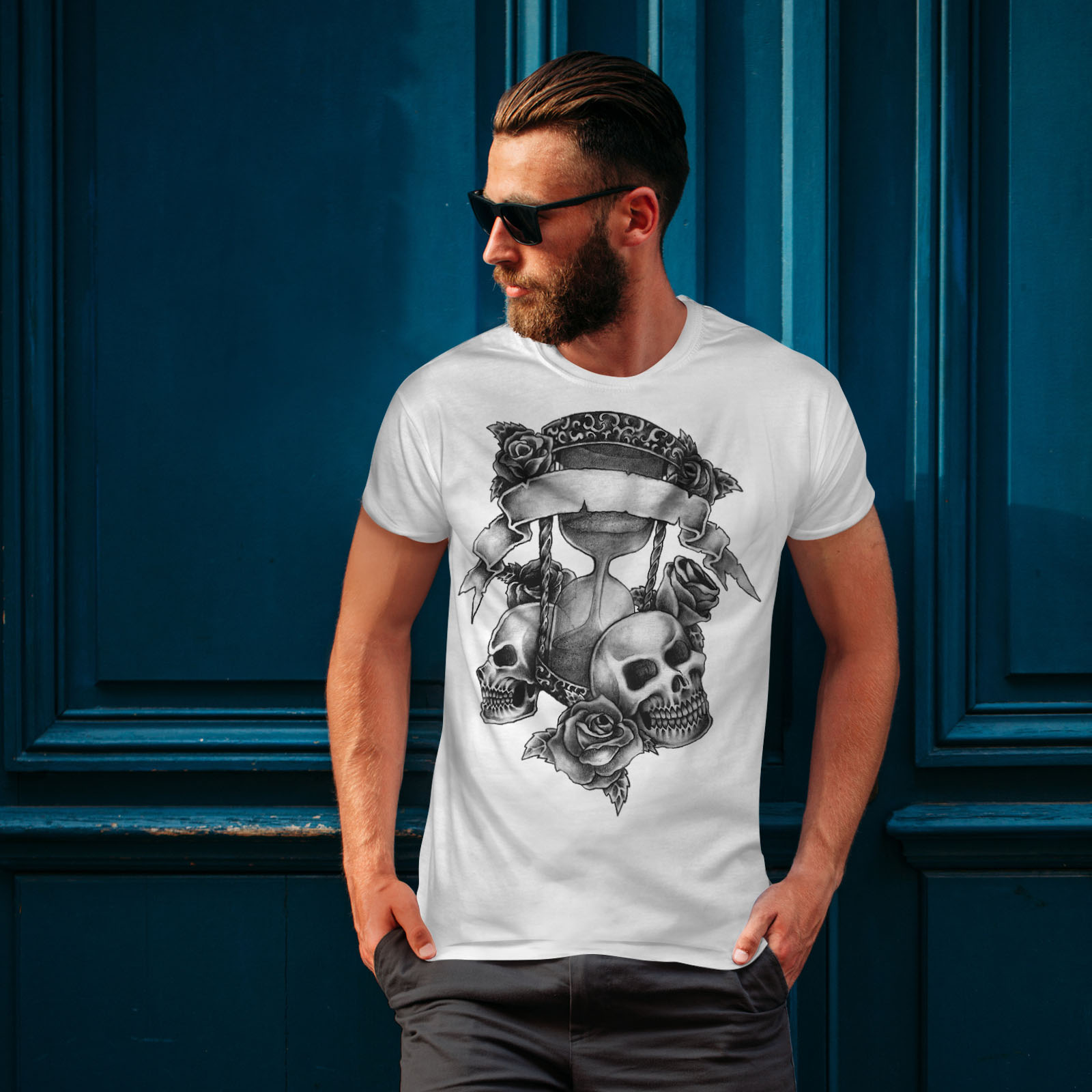 Wellcoda Death Time Horror Skull Mens T-shirt, Graphic Design Printed ...