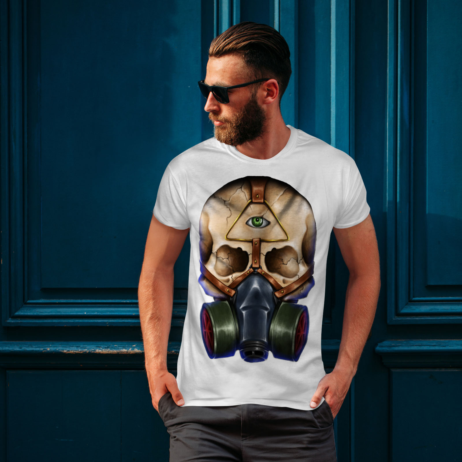 Triangle Graphic Design Wellcoda Skull With Mask Mens Long Sleeve T-shirt 