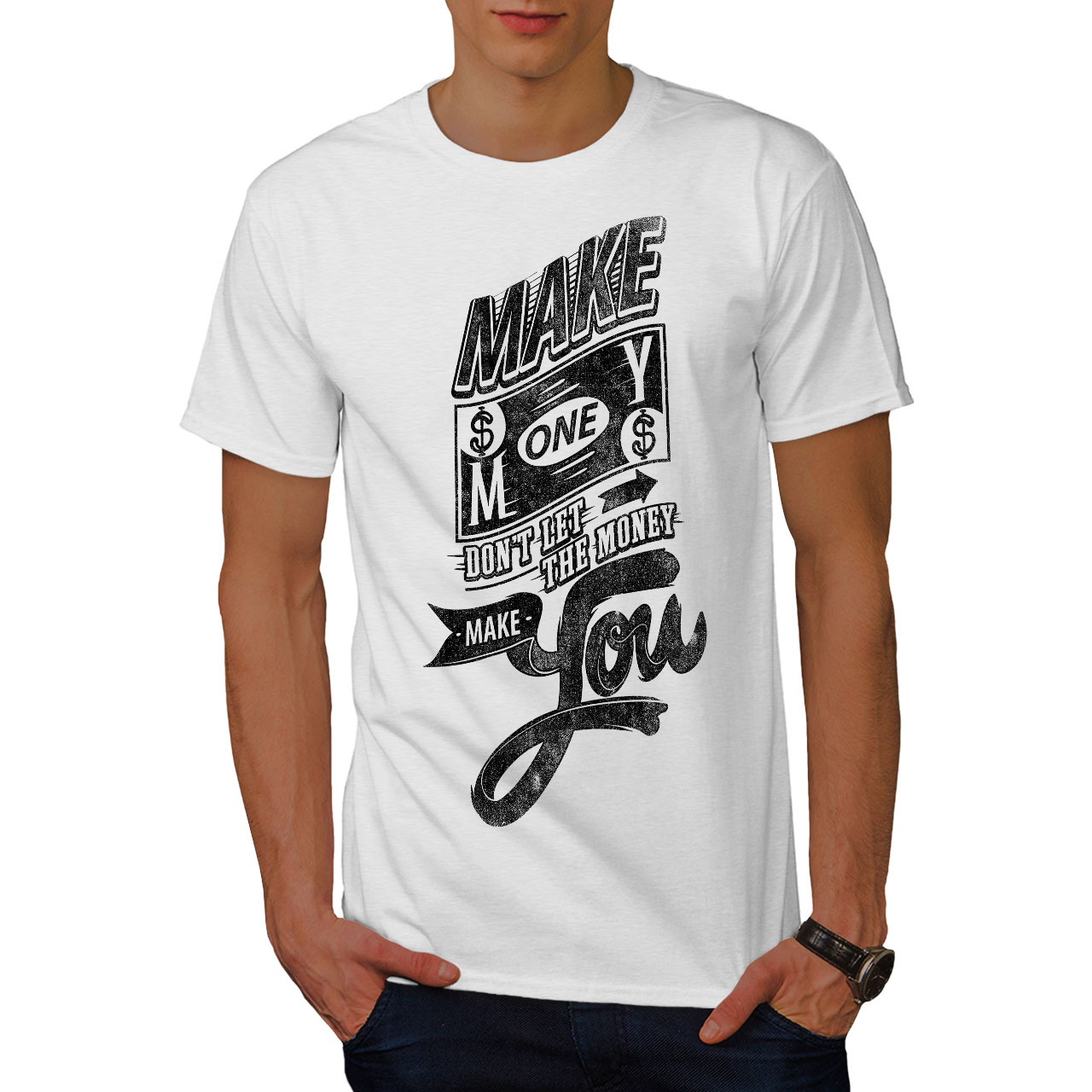 Wellcoda Make Money Dollar Mens T-shirt, Dollars Graphic Design Printed ...