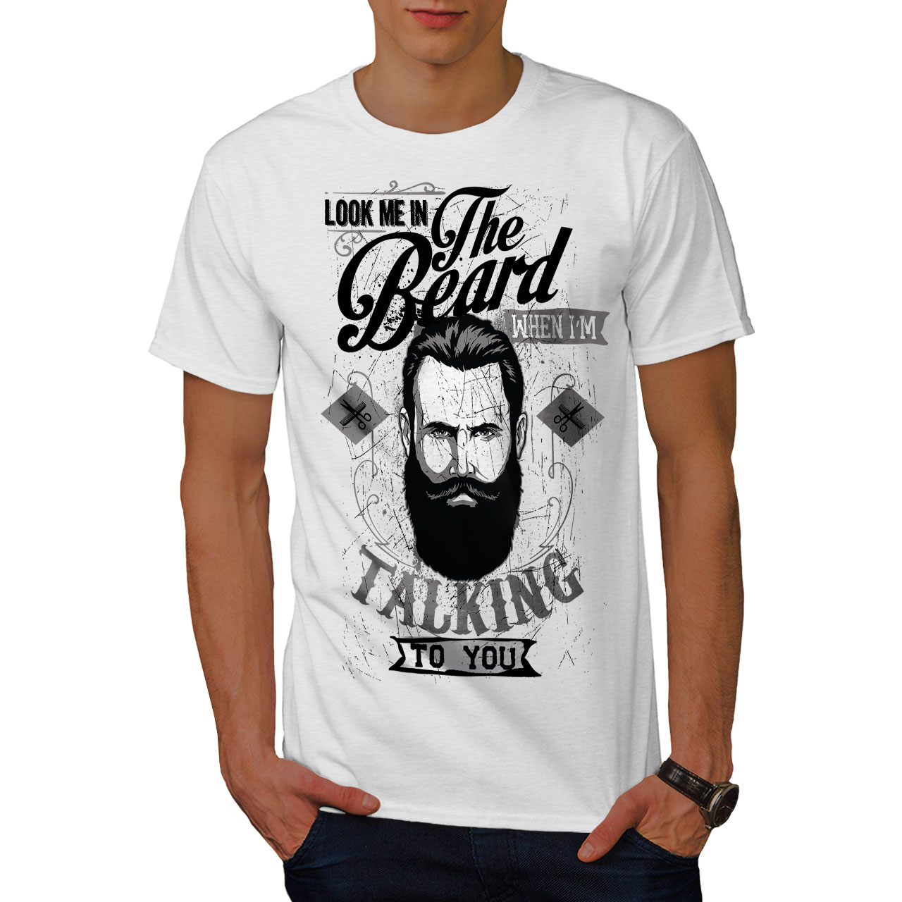 Wellcoda Look Me In The Beard Mens T-shirt, When Graphic Design Printed ...