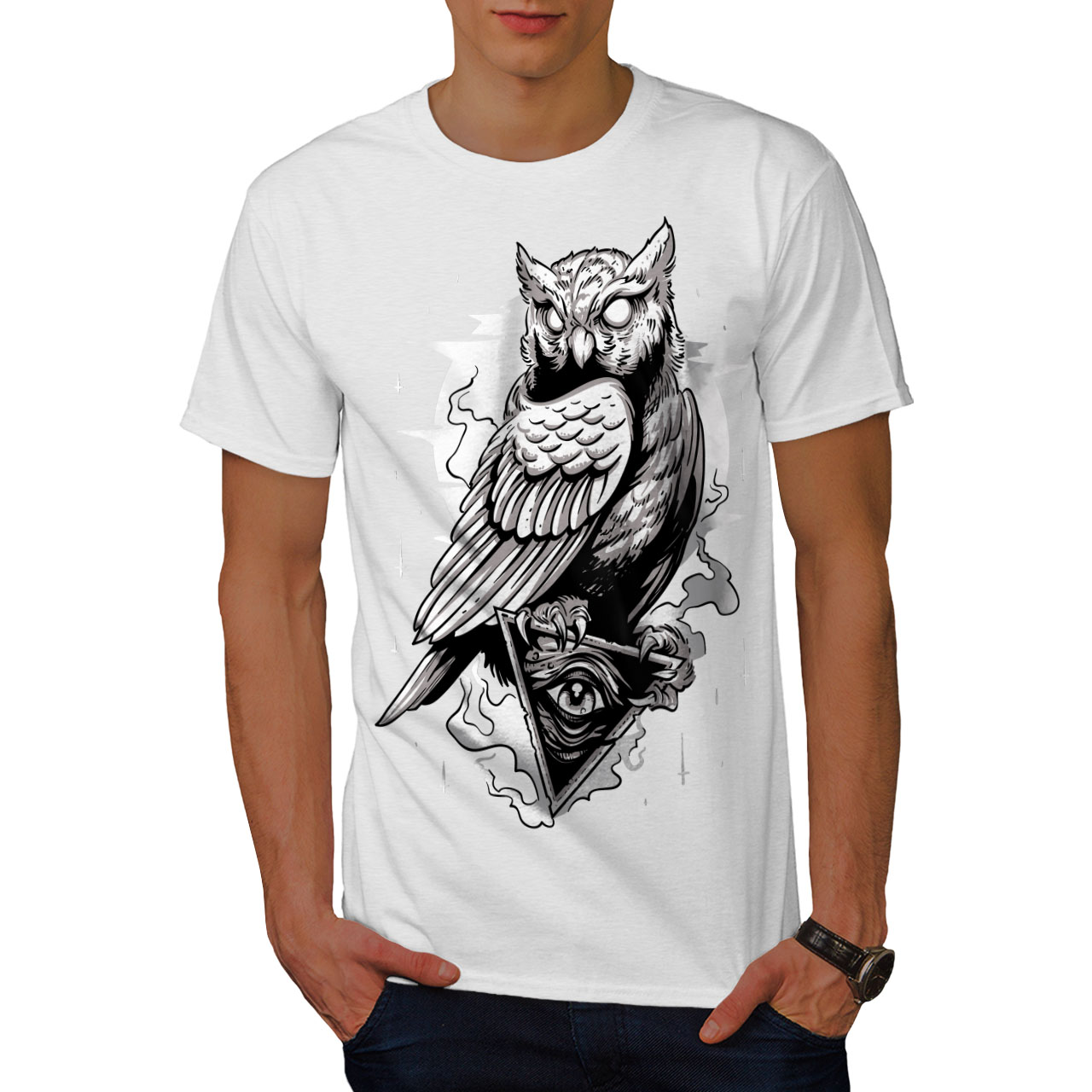 Wellcoda Triangle Owl Mens T-shirt, Conspiracy Graphic Design Printed ...