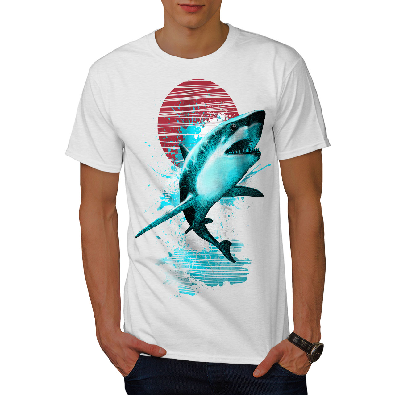 Wellcoda Great White Shark Mens T-shirt, Ocean Hunt Graphic Design ...