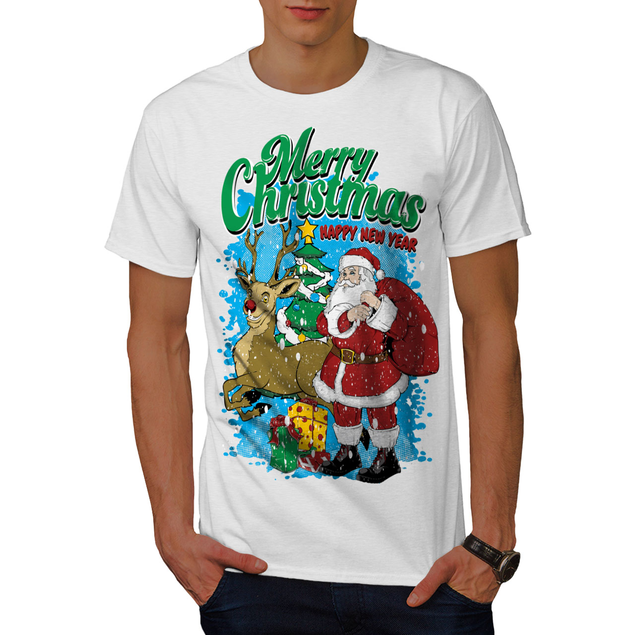 Santa Snowman Christmas Men Long Sleeve T-shirt NEWWellcoda 