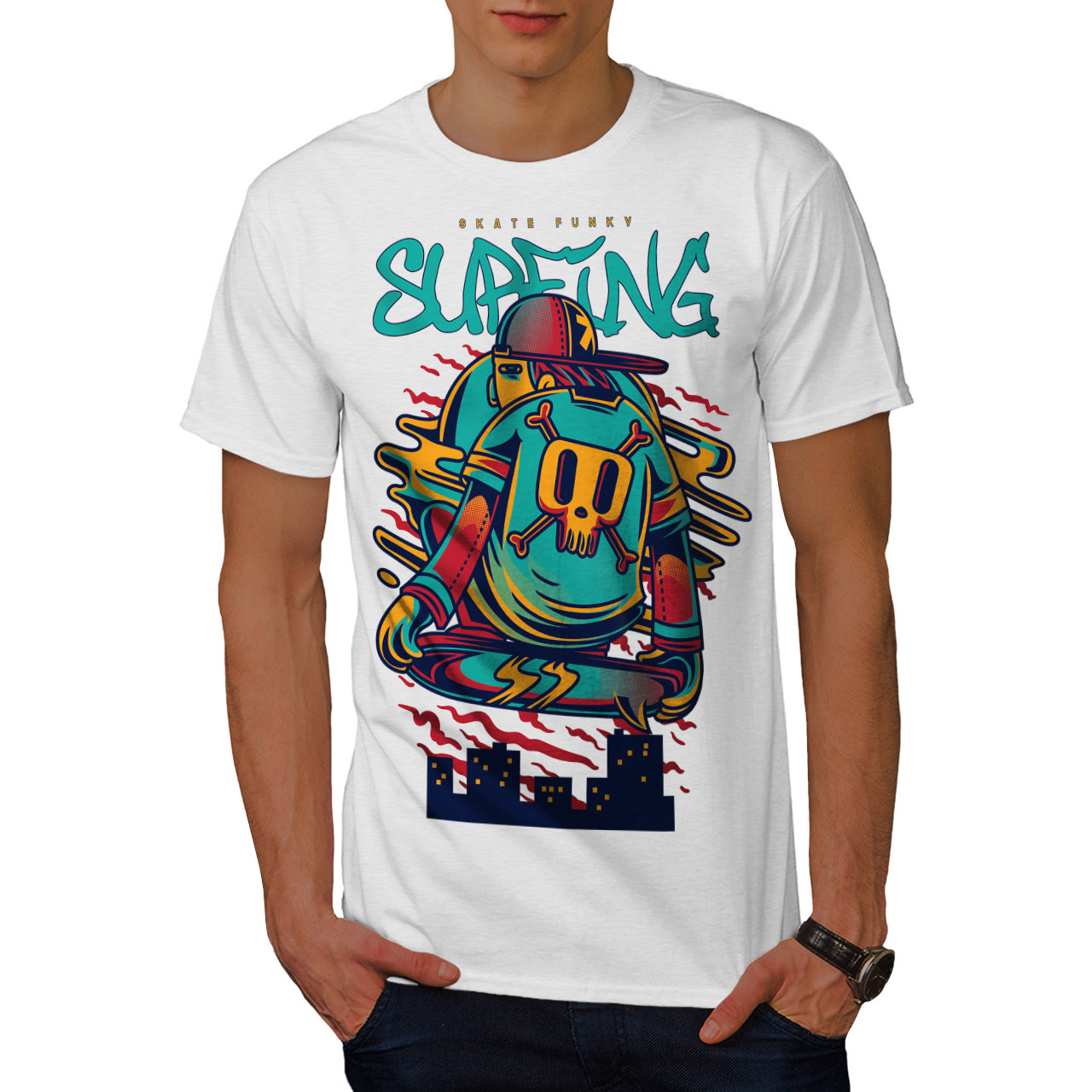 Wellcoda Surf Cool Skull Fashion Mens T-shirt, Graphic Design Printed ...