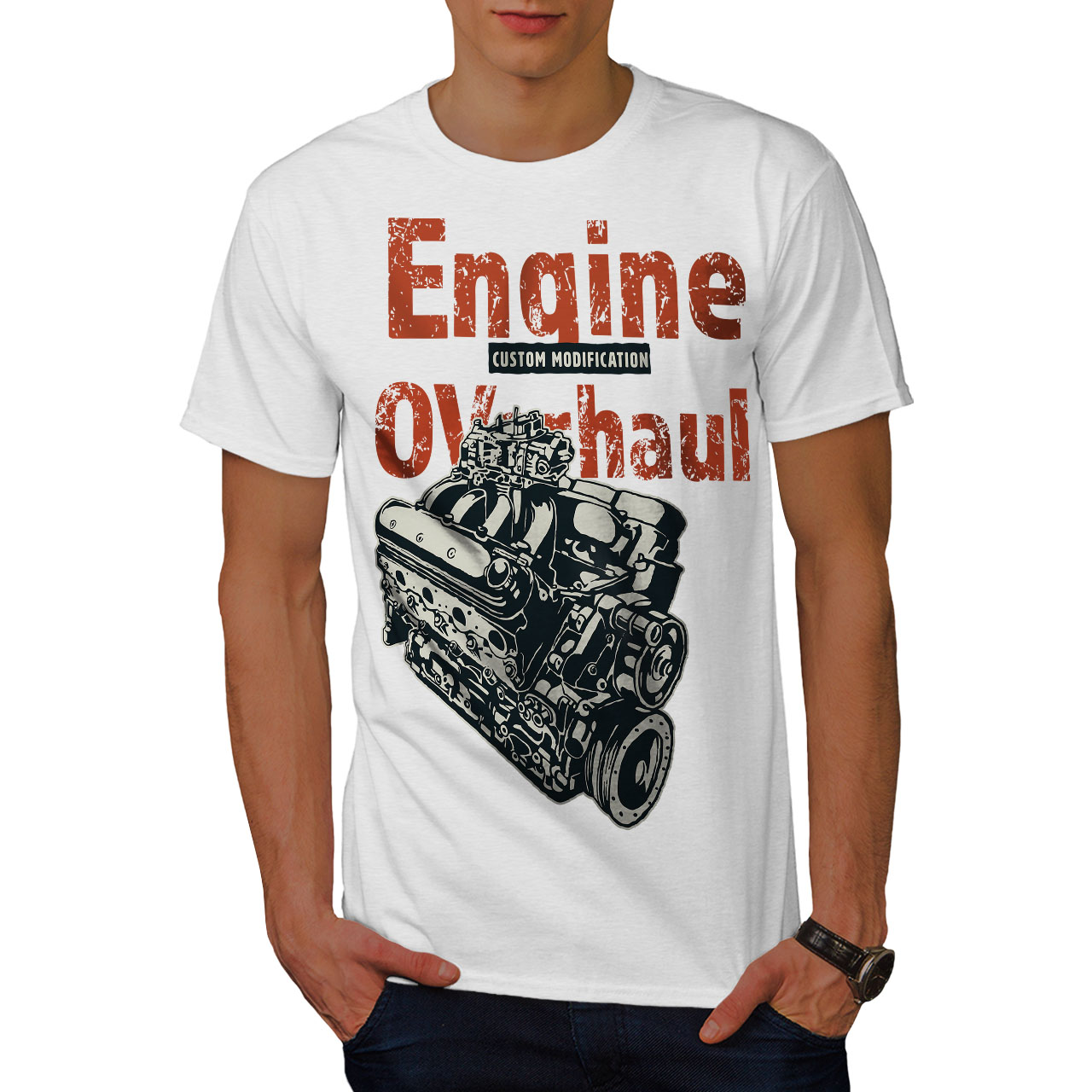 Wellcoda Car Mechanic Cool Vintage Mens T-shirt, Graphic Design Printed