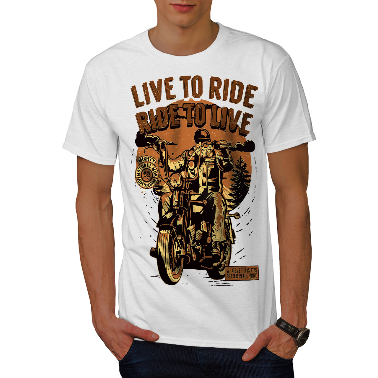 Wellcoda Live To Ride Mens T-shirt, Biker Slogan Graphic Design Printed ...