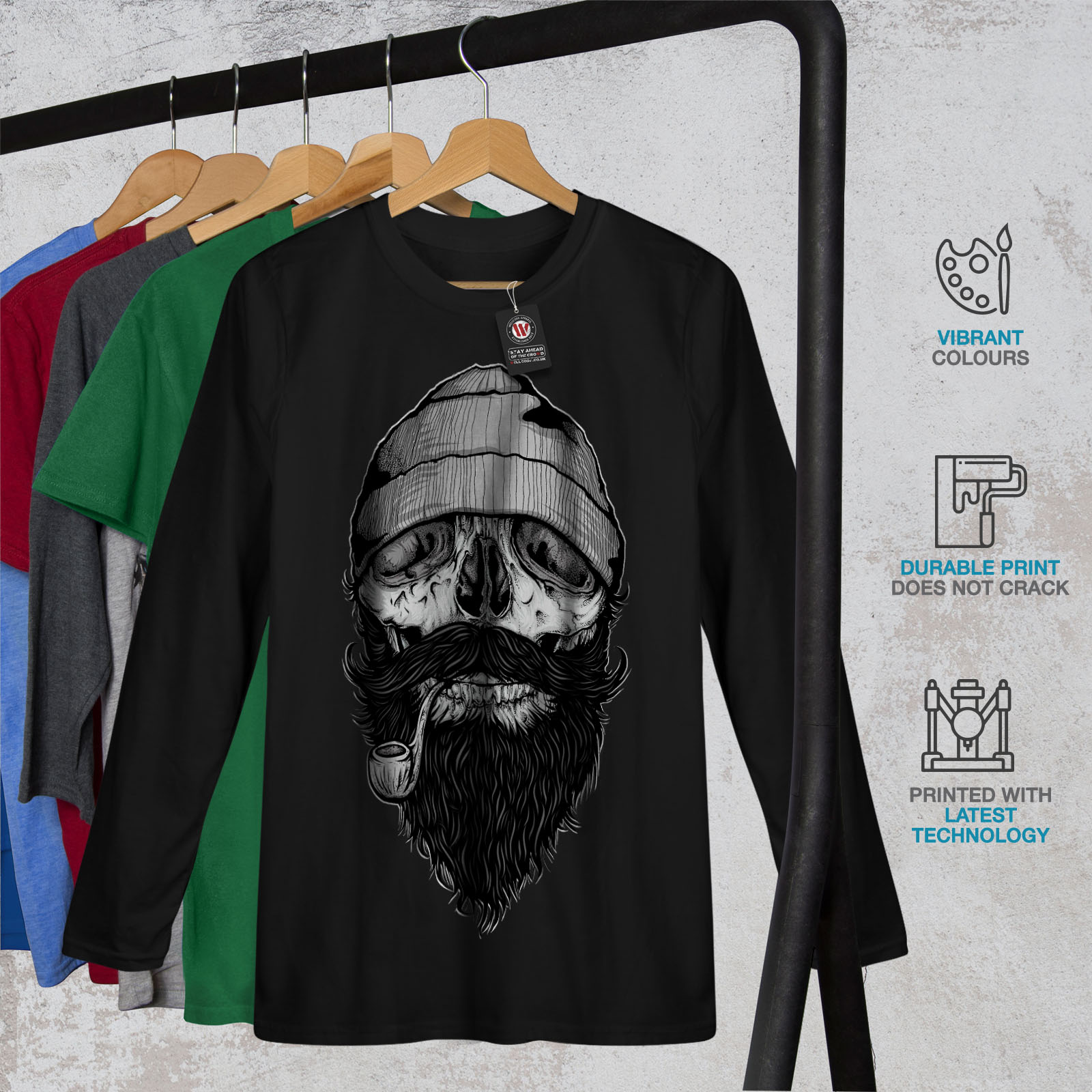 Wellcoda Smoke Beard Skull Mens T-shirt Fresh Graphic Design Printed Tee