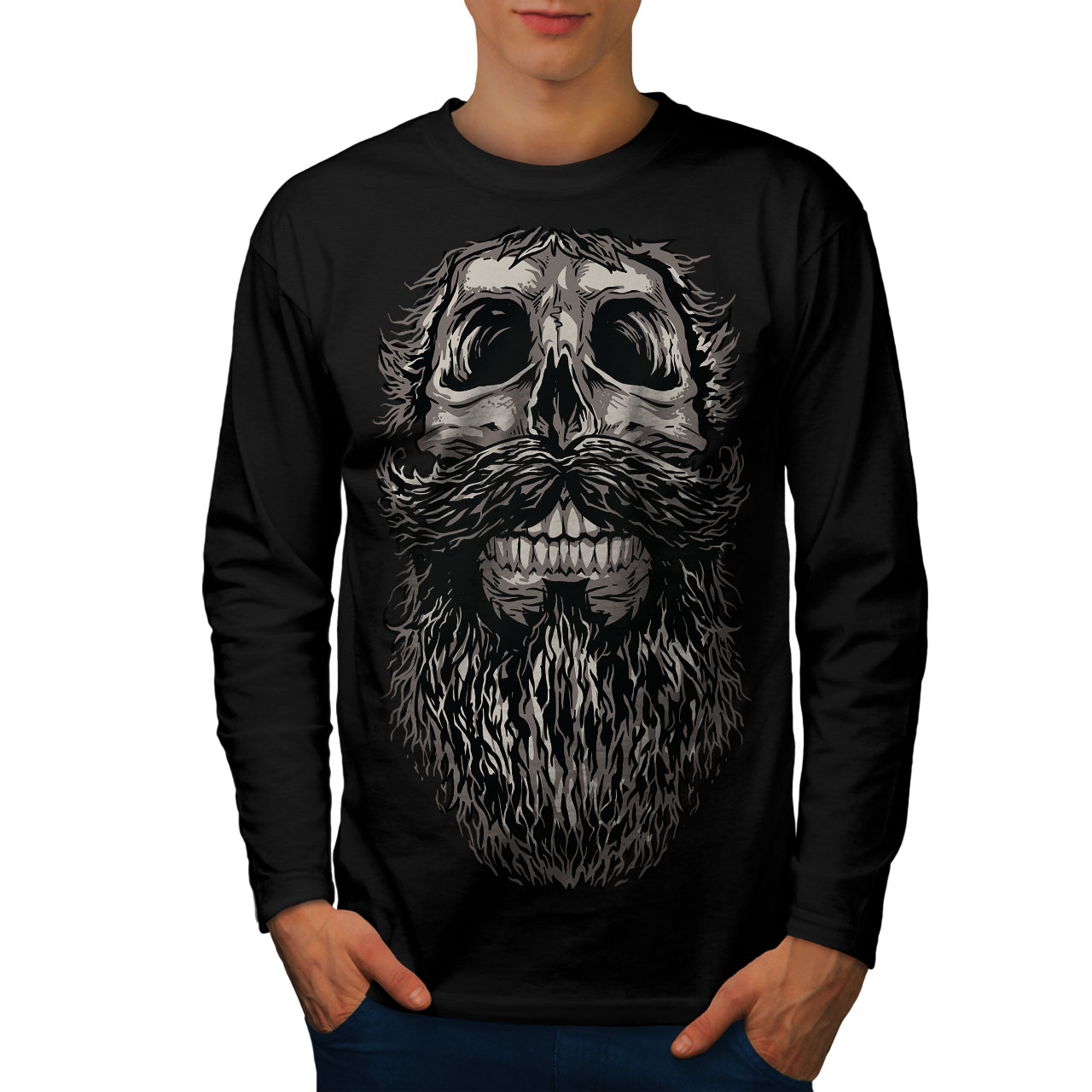 Life With Beard Skull Men Long Sleeve T-shirt NEWWellcoda