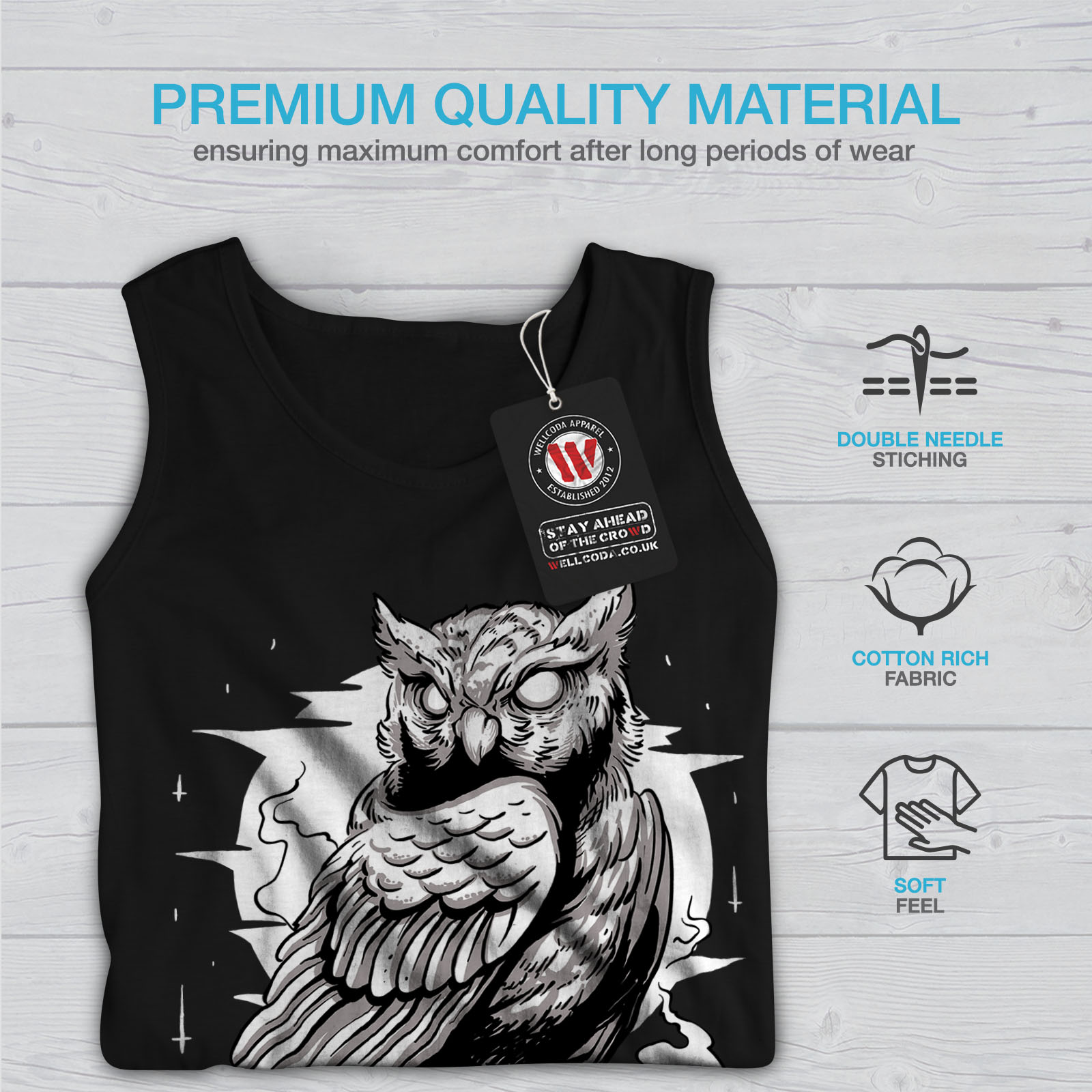 Beautiful Active Sports Shirt Wellcoda Stylish Owl Bird Mens Tank Top
