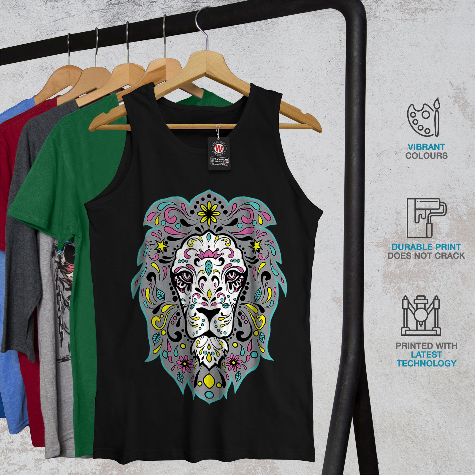 Aztec Print Active Sports Shirt Wellcoda King Jungle Lion Mens Tank Top 
