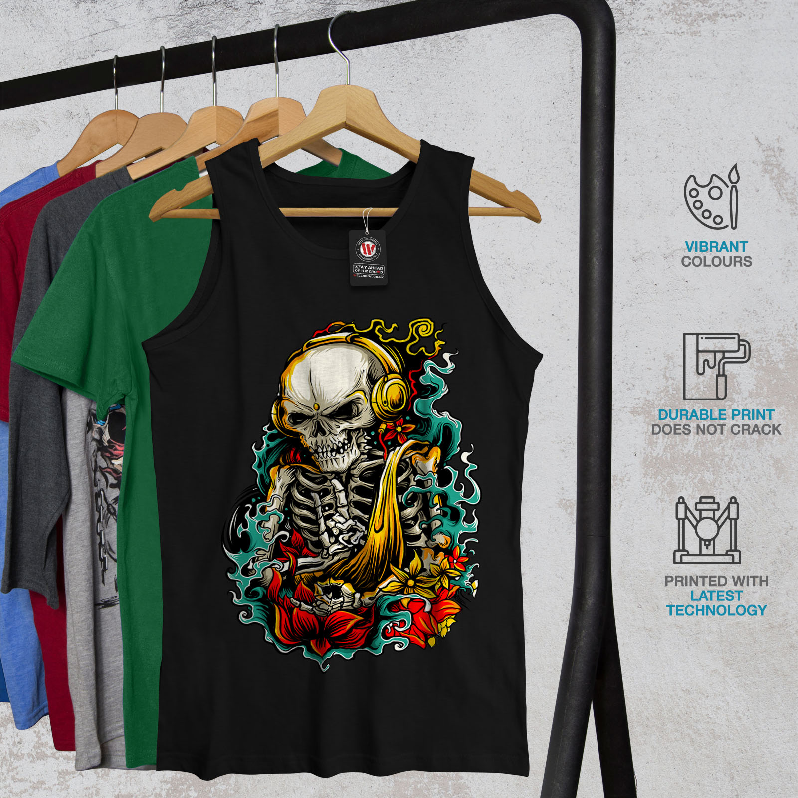 Wellcoda Skeleton Rock Cool Horror Mens Tank Top, Active Sports Shirt ...