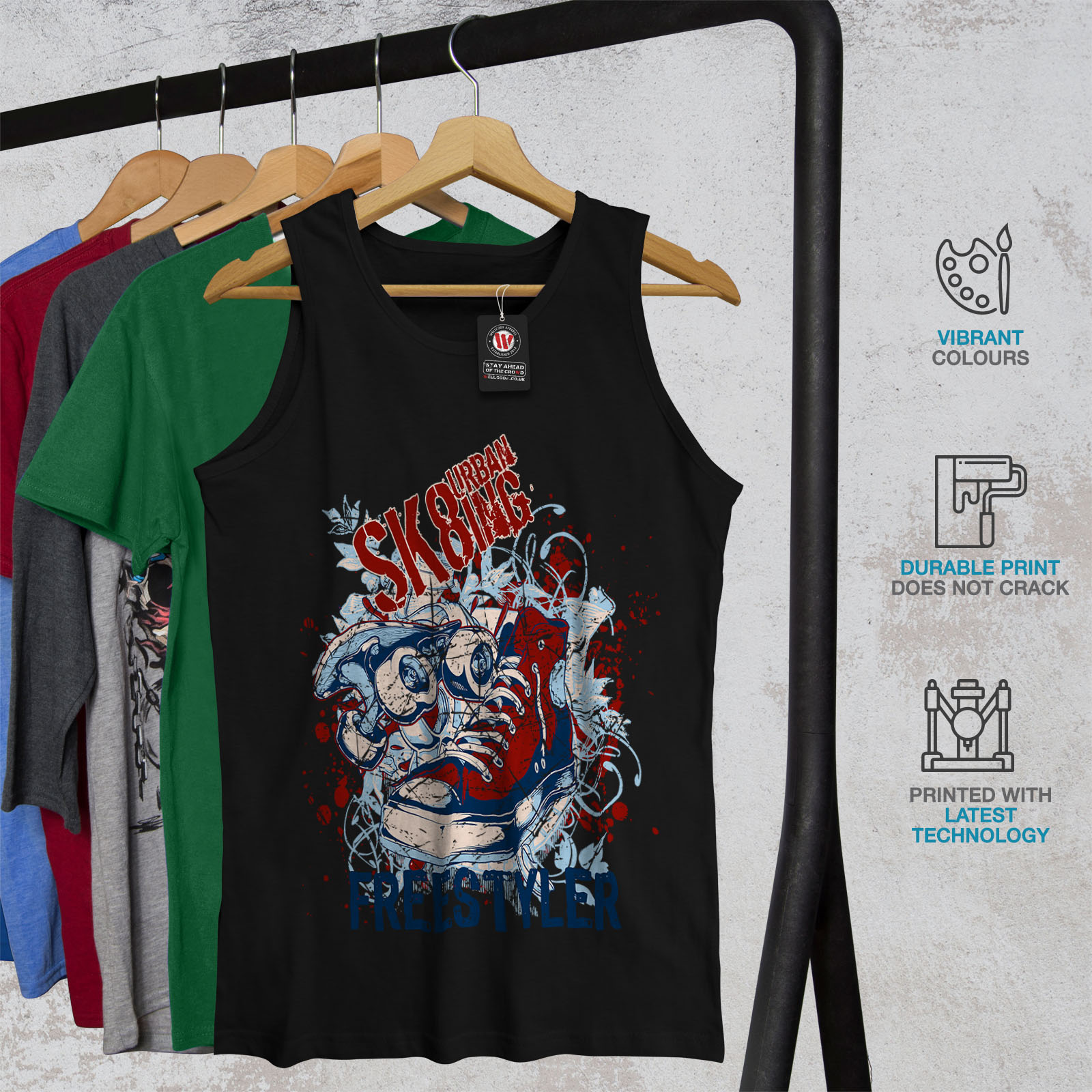 Active Sports Shirt Wellcoda Skateboard Trick Sport Mens Tank Top