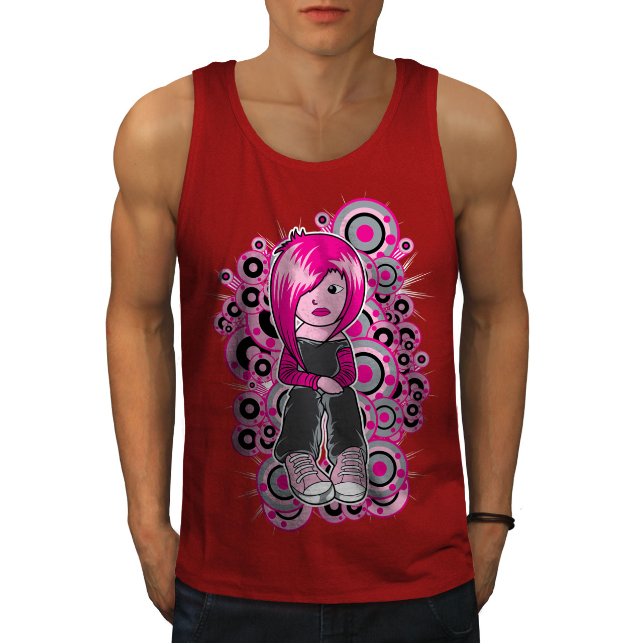 Wellcoda Cute Emo Girl Cool Music Mens Tank Top Emo Active Sports Shirt Ebay