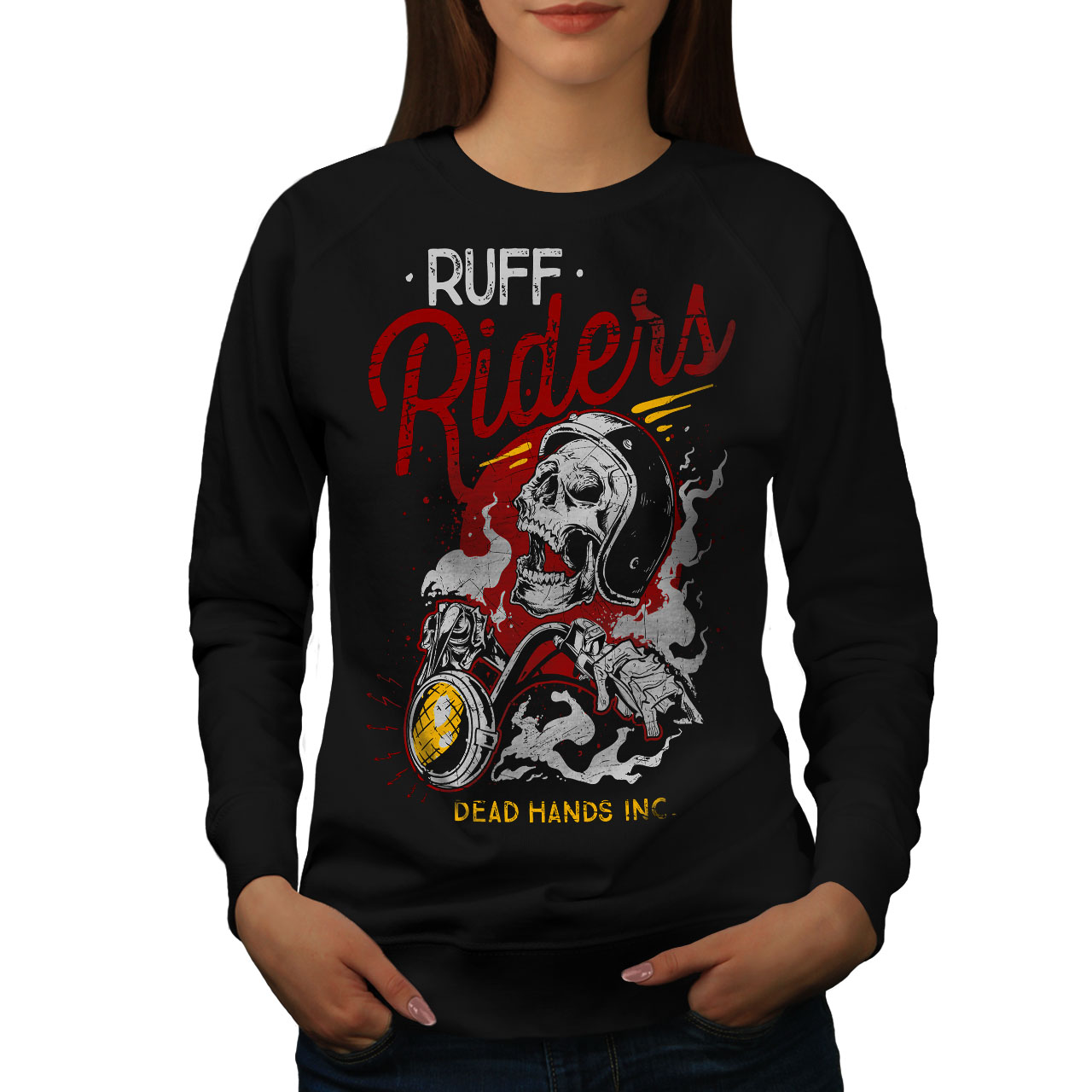 Casual Jumper wellcoda Flame Rider Biker Skull Mens Sweatshirt Casual Jumper wellcoda Flame Rider Biker Skull Mens Sweatshirt