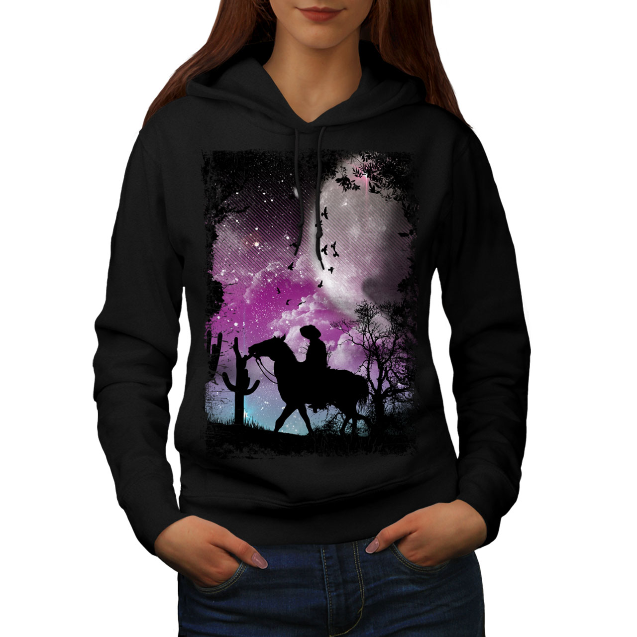 Horse Casual Pullover Jumper Wellcoda Desert Cactus Moon Womens Sweatshirt