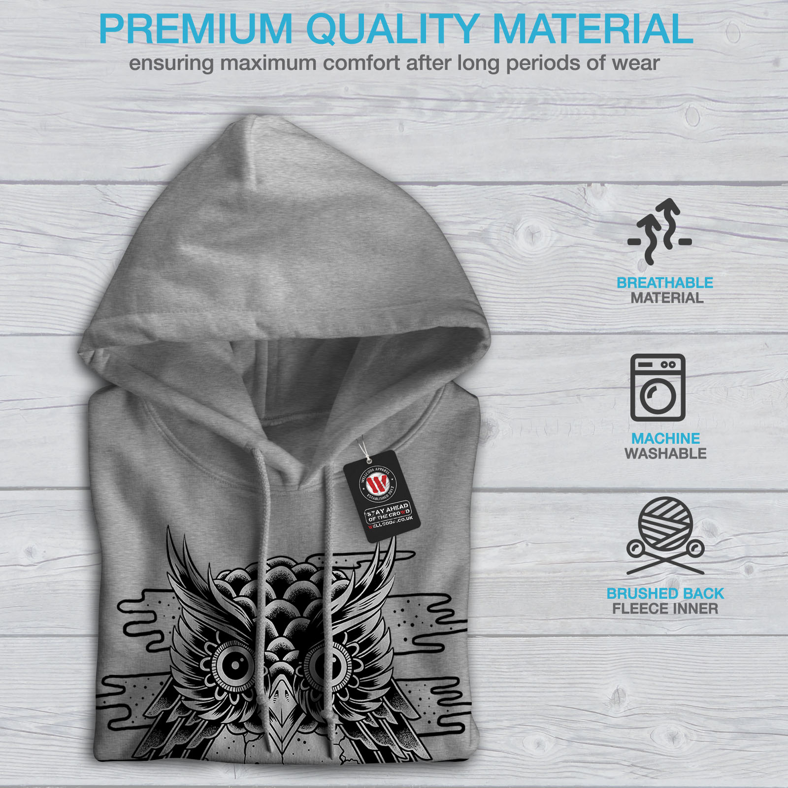 Mother Casual Jumper Wellcoda Wild Looking Owl Mens Contrast Hoodie