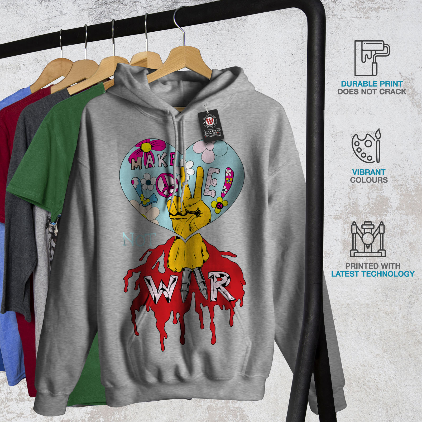 Peace Casual Pullover Jumper Wellcoda War Love Peace Rasta Mens Sweatshirt 