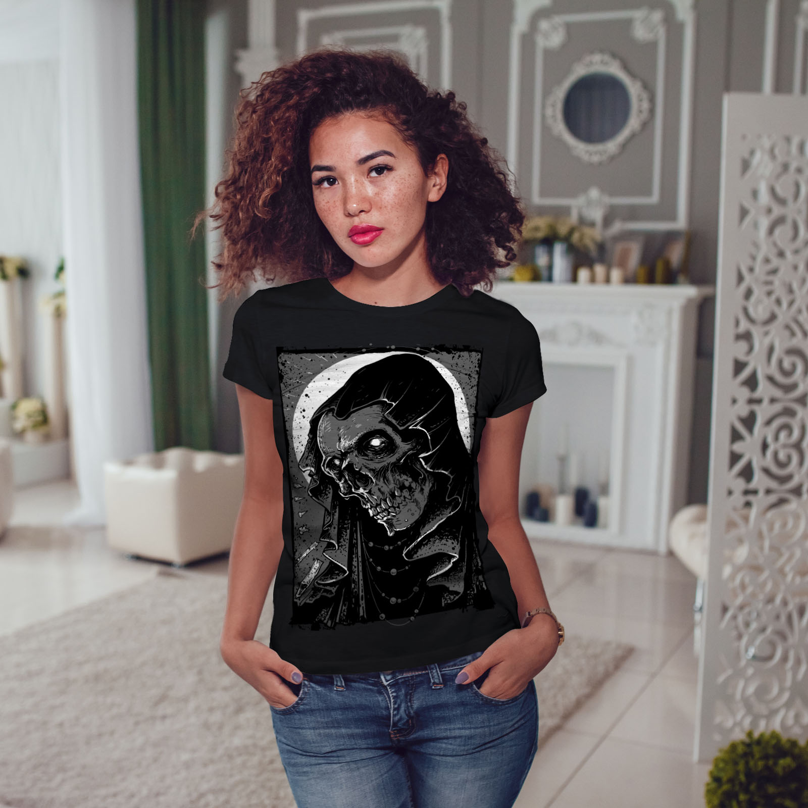 Wellcoda Grim Reaper Hell Skull Womens T-shirt, Demon Casual Design ...