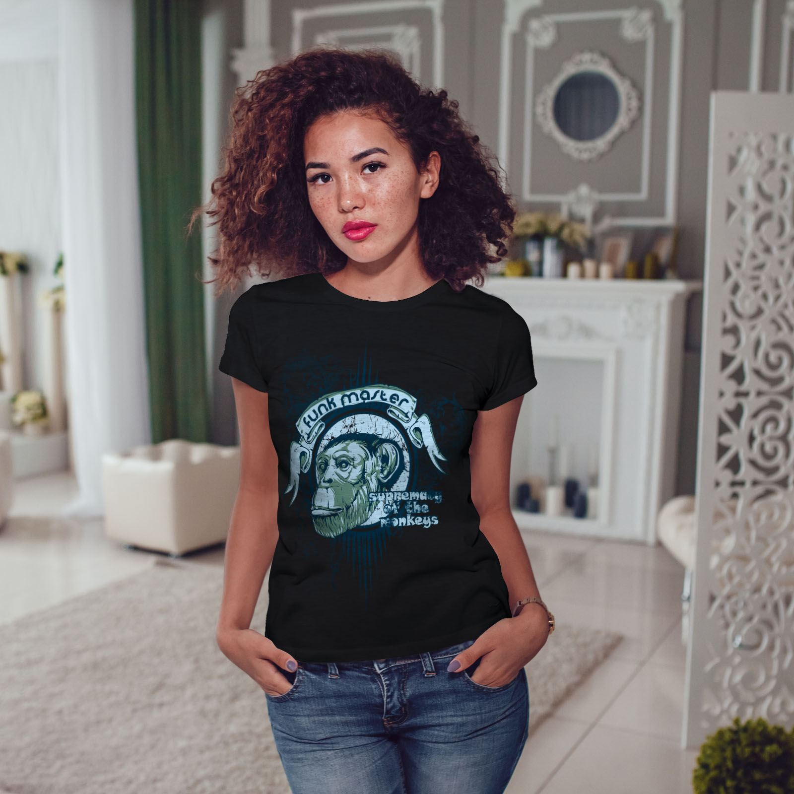 Wellcoda Funk Master Ape Womens T shirt Supreme Casual Design