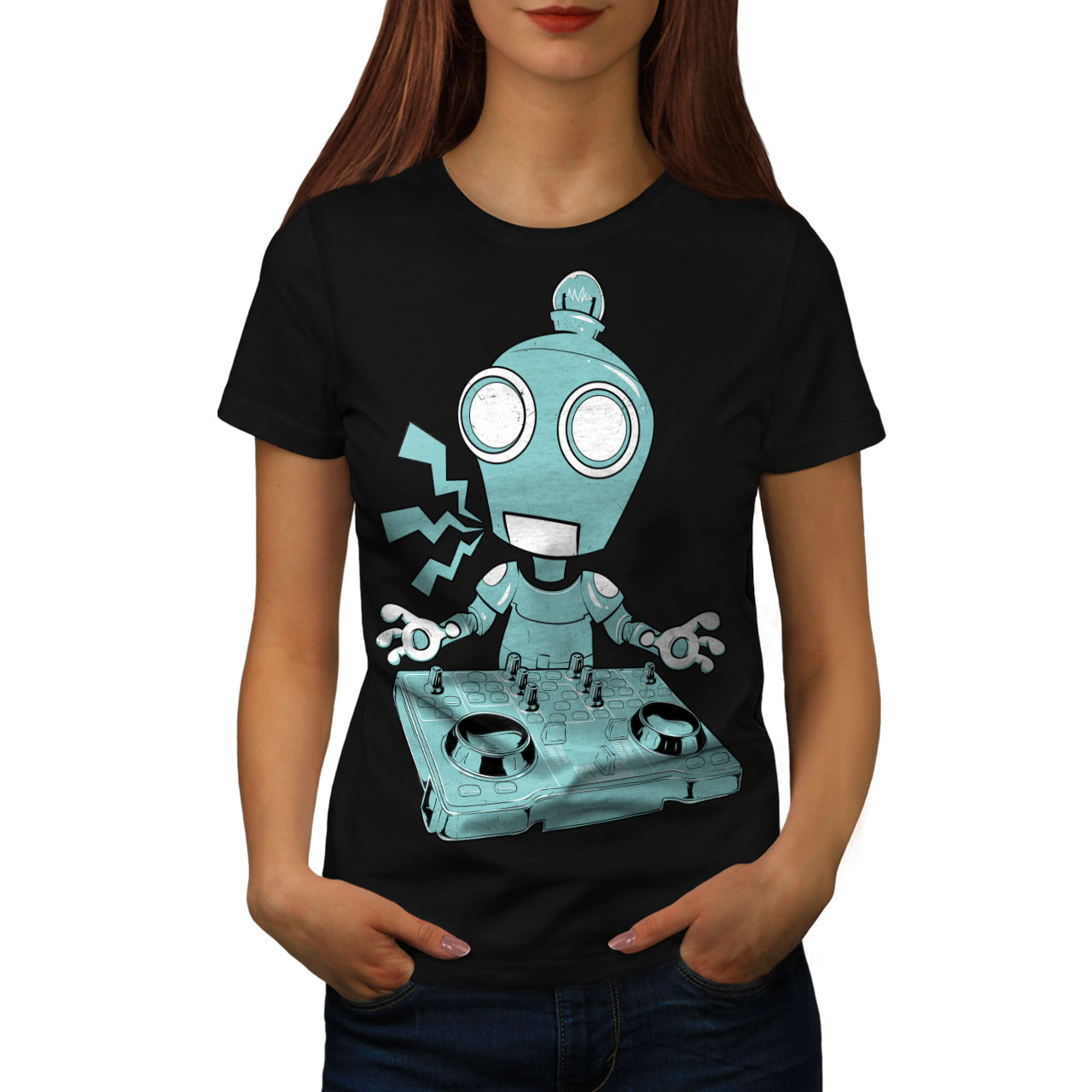 Wellcoda DJ Robot Turntable CD Mens Long Sleeve T-shirt Rave Graphic Design 