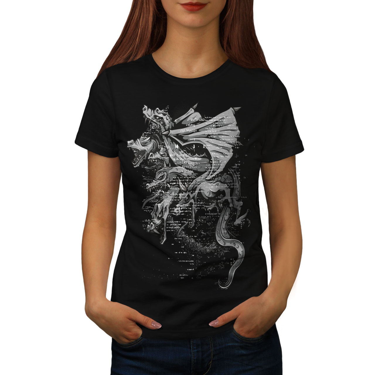 Wellcoda Dragon Gang Mob Crew Womens T shirt Fantasy Casual
