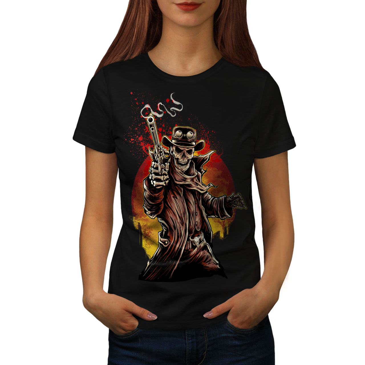 Gun Graphic Design Printed Tee Wellcoda Western Cowboy Cool Skull Mens T-shirt