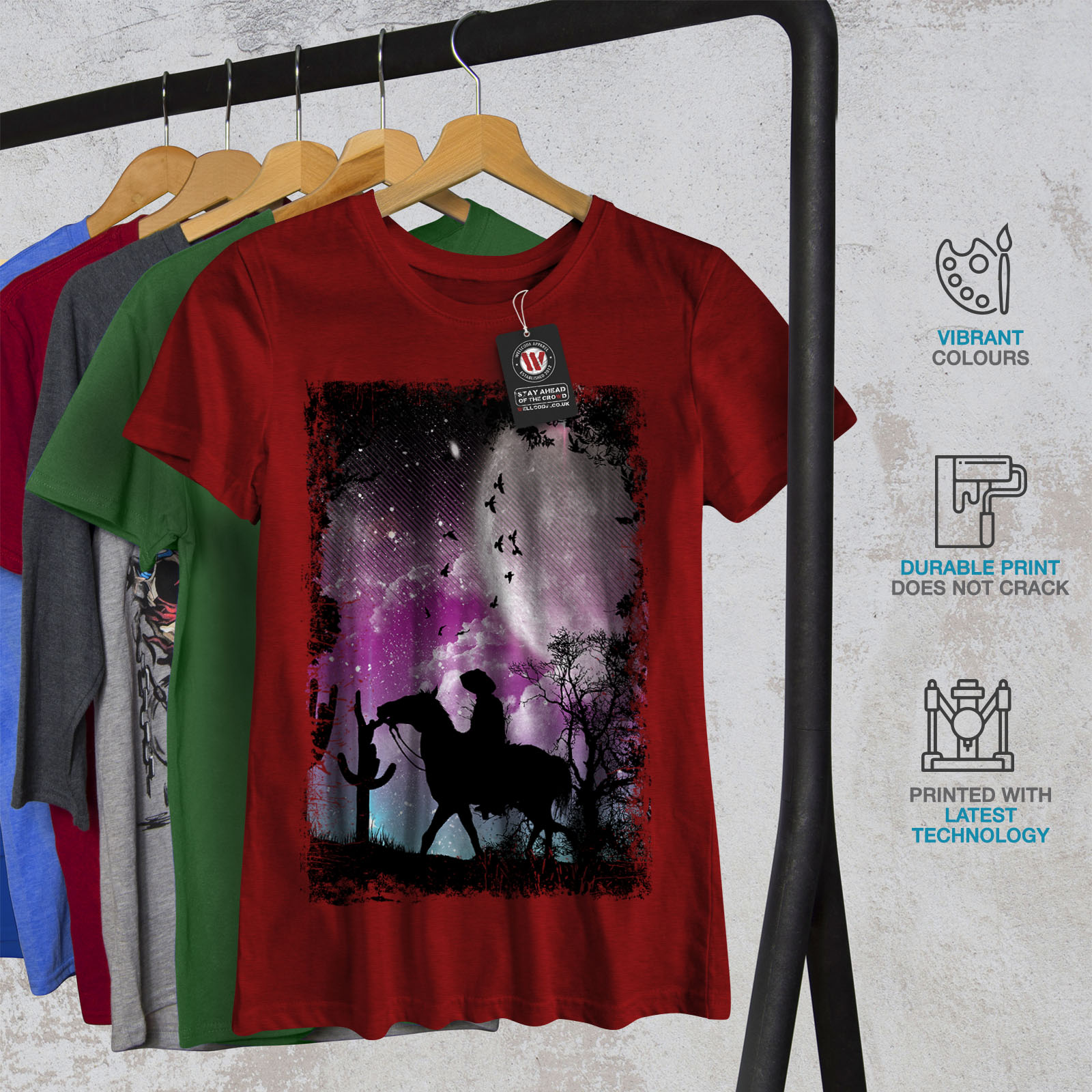 Wellcoda Desert Cactus Moon Womens T Shirt Horse Casual Design