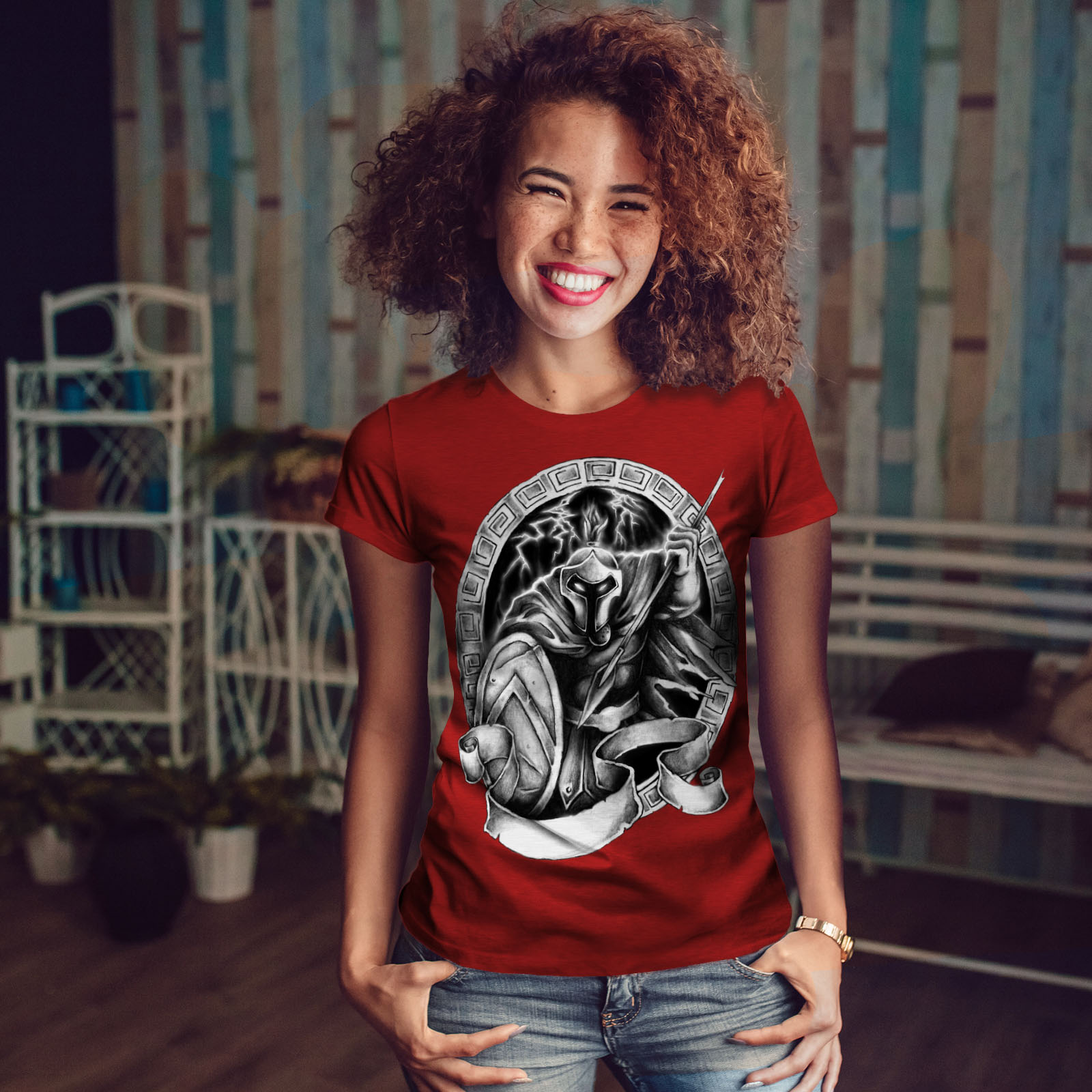 Wellcoda Spartan Warrior Womens T-shirt, Movie Casual Design Printed ...