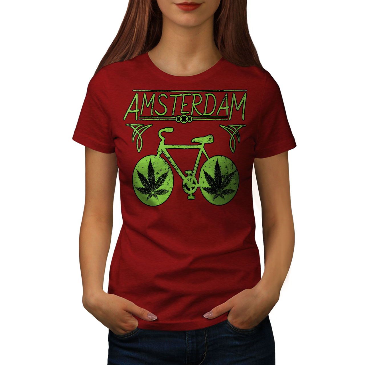 Wellcoda Amsterdam Weed Bike Womens T Shirt Holland Casual Design