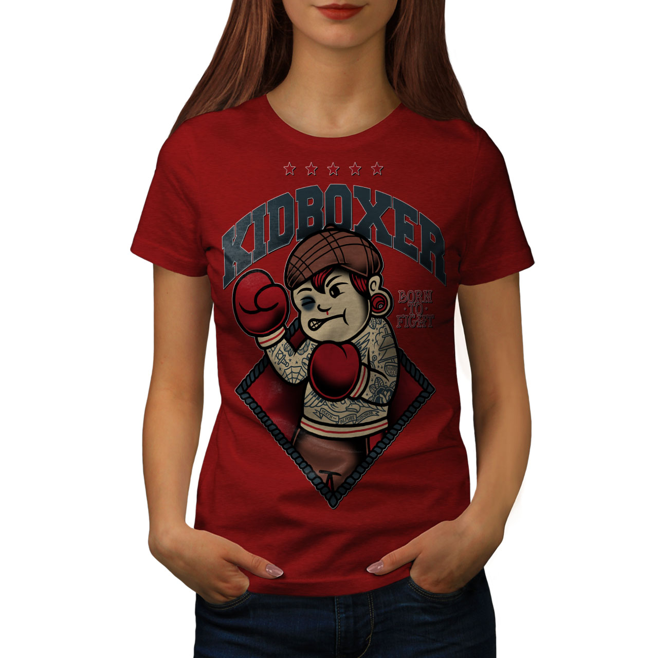 Wellcoda Boxing Fighting Sport Womens Tshirt, Born Casual Design