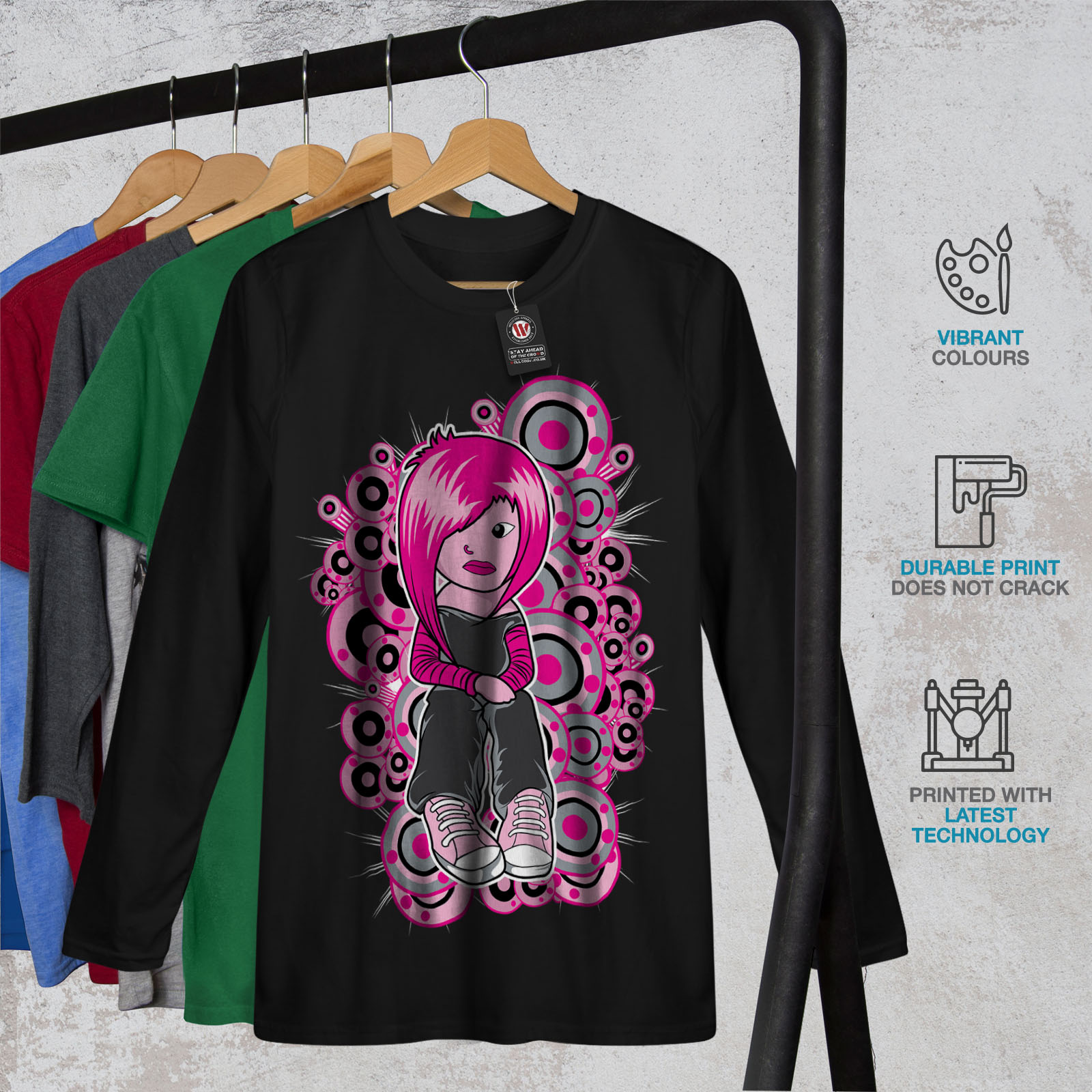 Patternless Black Casual Shirts Tops For Men Wellcoda Cute Emo Girl Cool Music Mens Long Sleeve T Shirt Emo Graphic Design Clothes Shoes Accessories Cla Ca