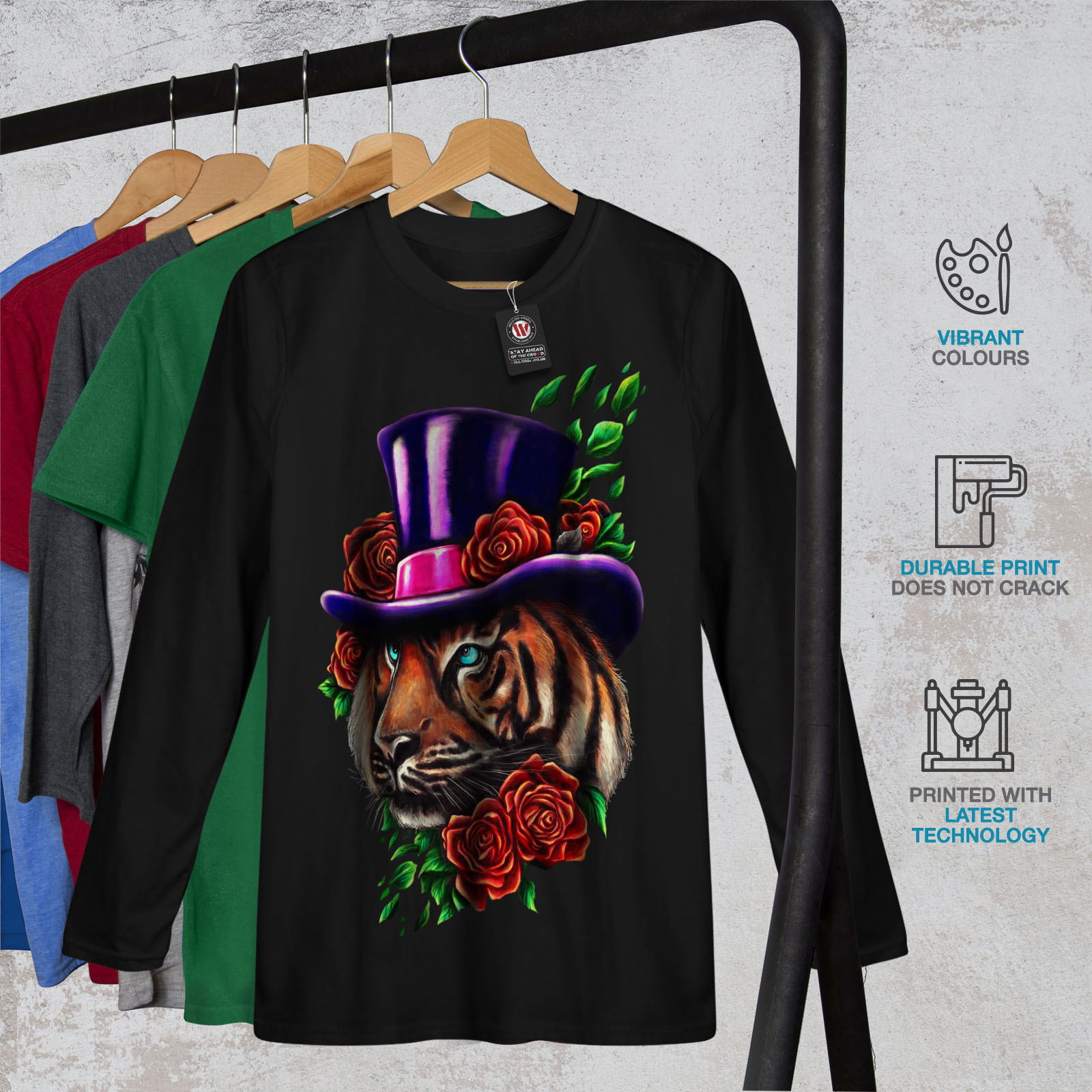 Tiger Beast Purple Animal Men Long Sleeve T-shirt NEWWellcoda